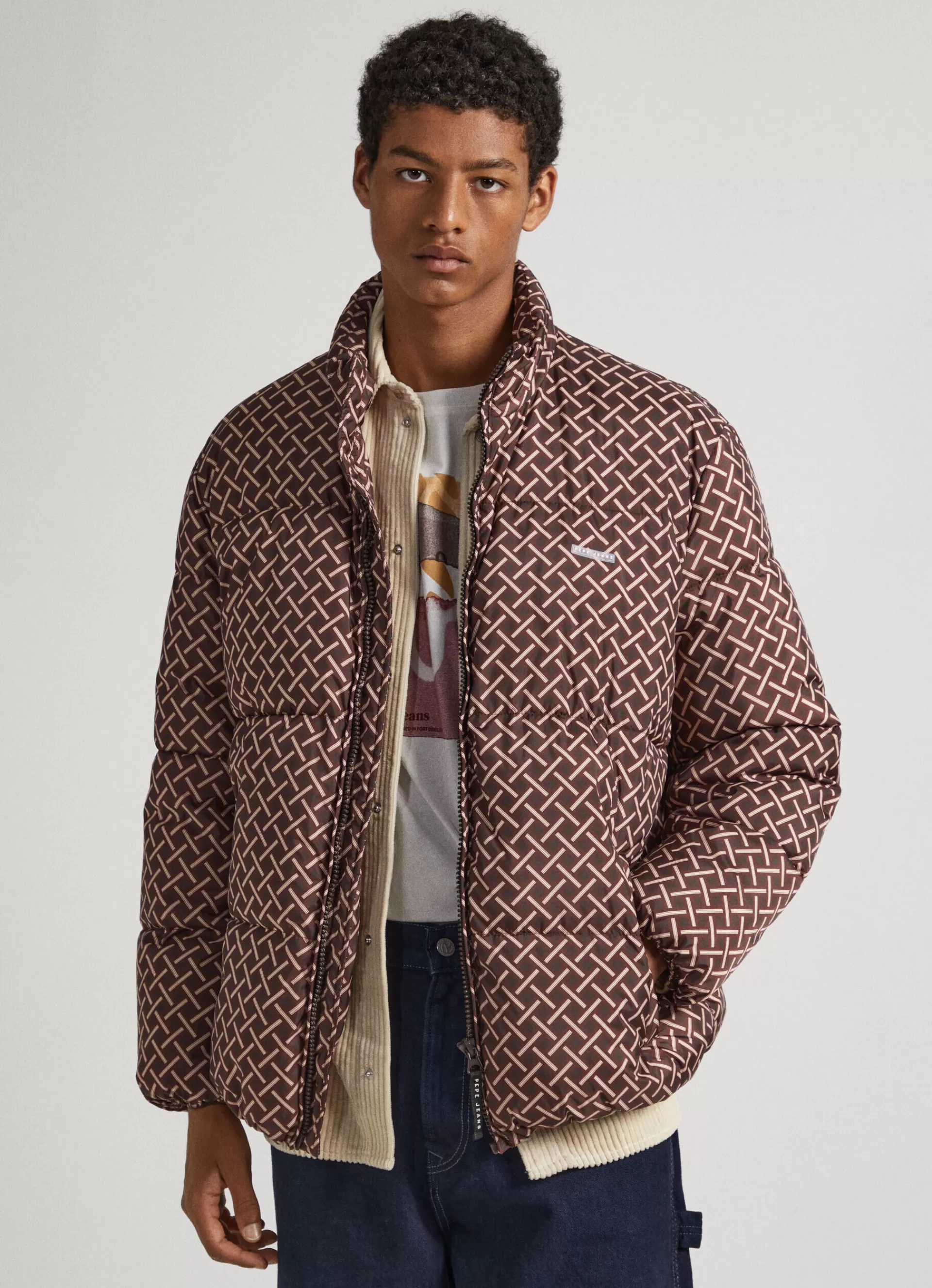 Coats & Jackets*Men Pepe Jeans GEOMETRIC PRINT PUFFER JACKET Trail Brown