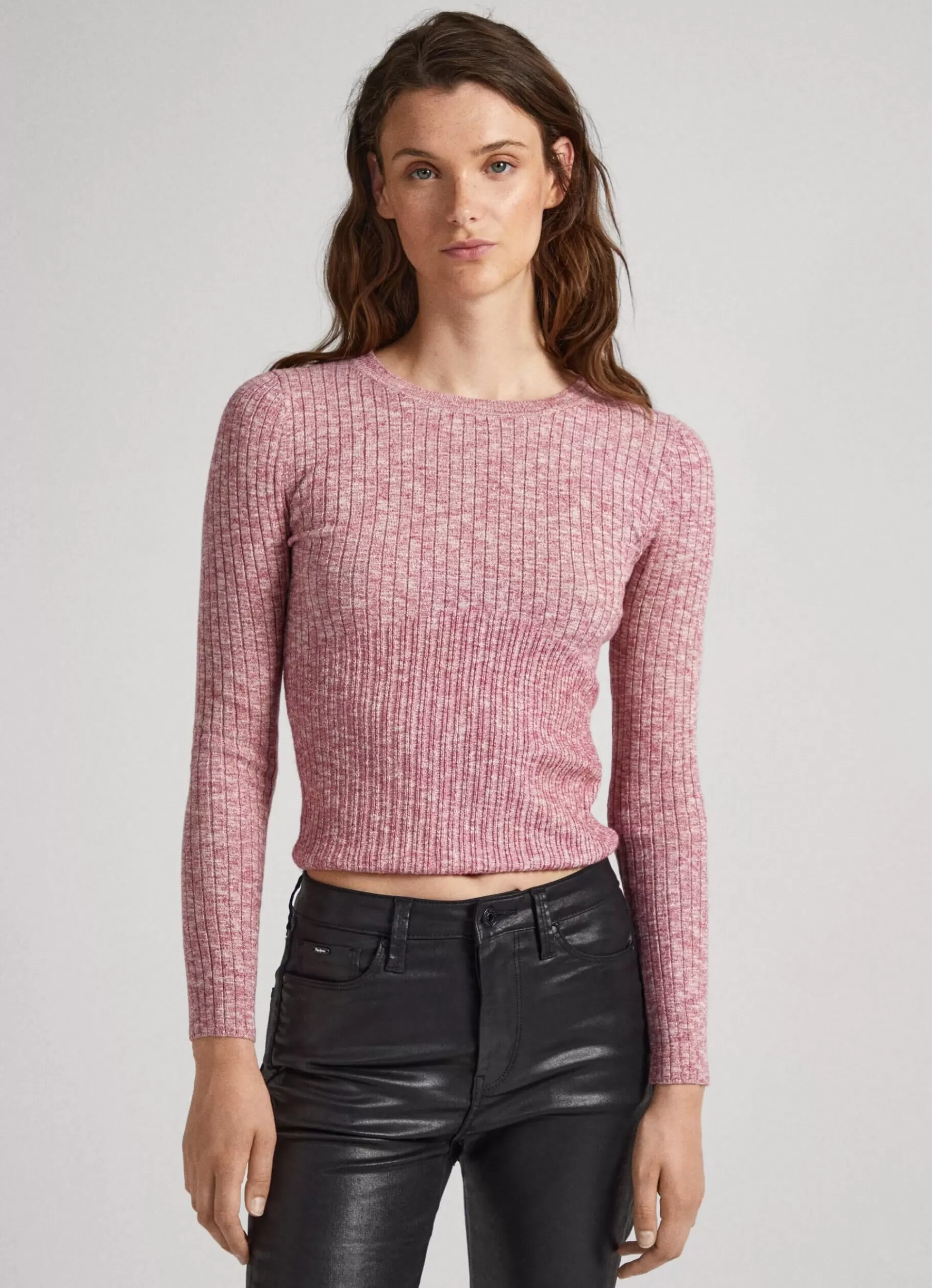 Knitwear*Women Pepe Jeans HEATHERED MELANGE COTTON TOP Crushed Berry Red