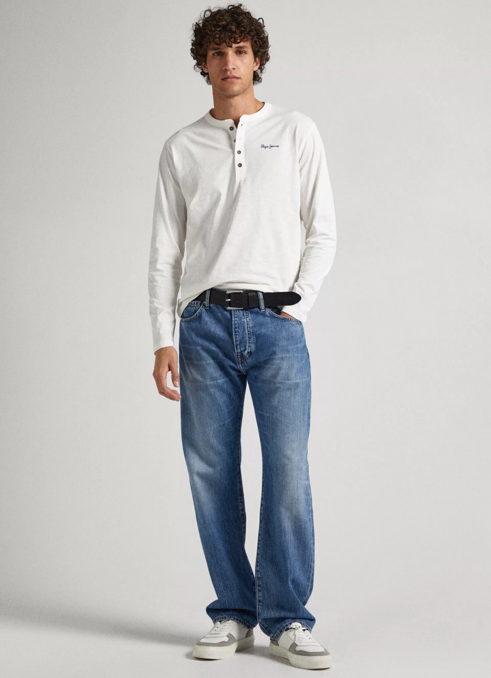 T-shirts*Men Pepe Jeans HENLEY COLLAR LONG-SLEEVE T-SHIRT Off White- Not Available