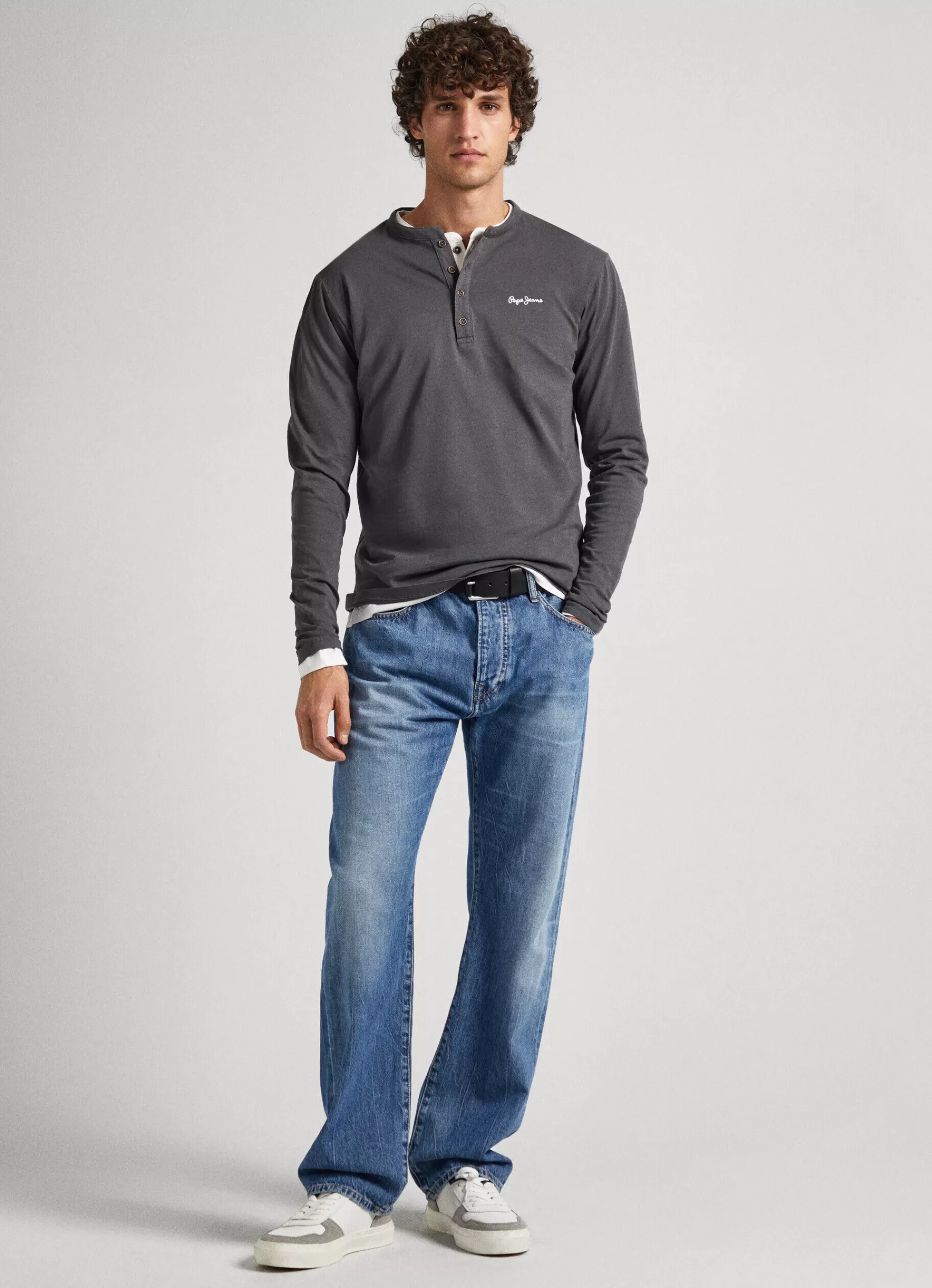 T-shirts*Men Pepe Jeans HENLEY COLLAR LONG-SLEEVE T-SHIRT Thunder Grey- Not Available