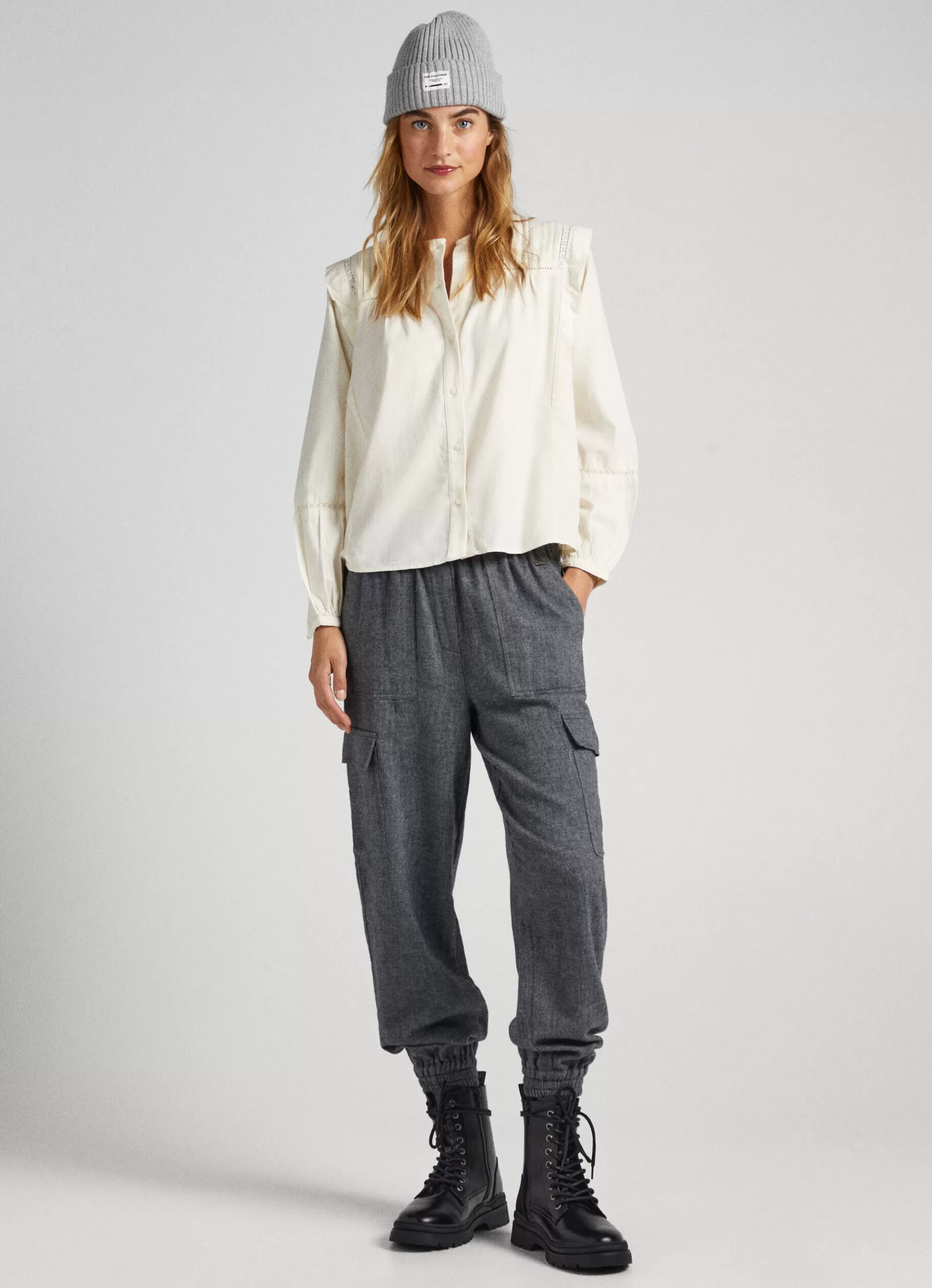 Pants*Women Pepe Jeans HERRINGBONE CARGO TROUSERS Dark Grey- Not Available