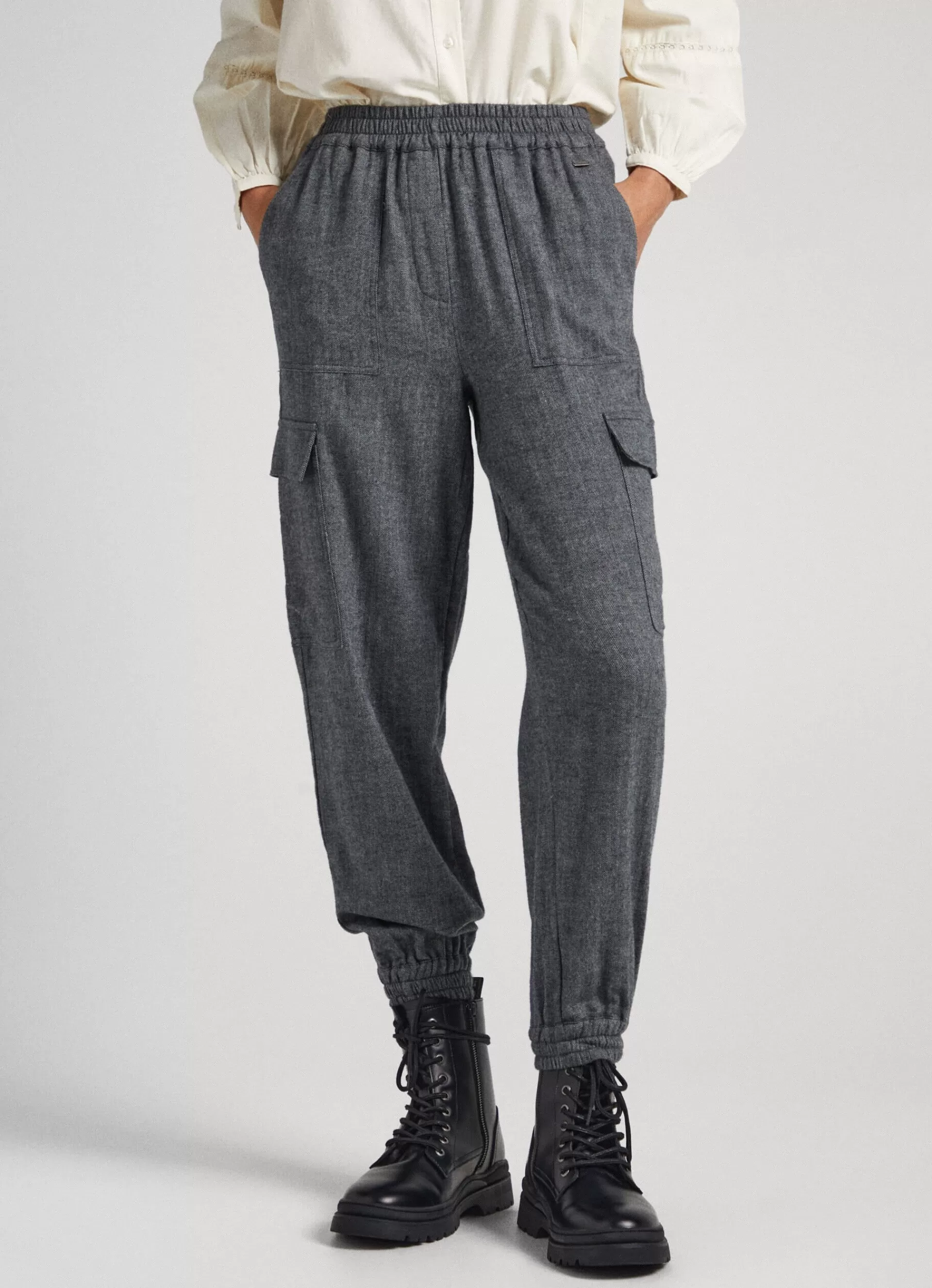 Pants*Women Pepe Jeans HERRINGBONE CARGO TROUSERS Dark Grey- Not Available