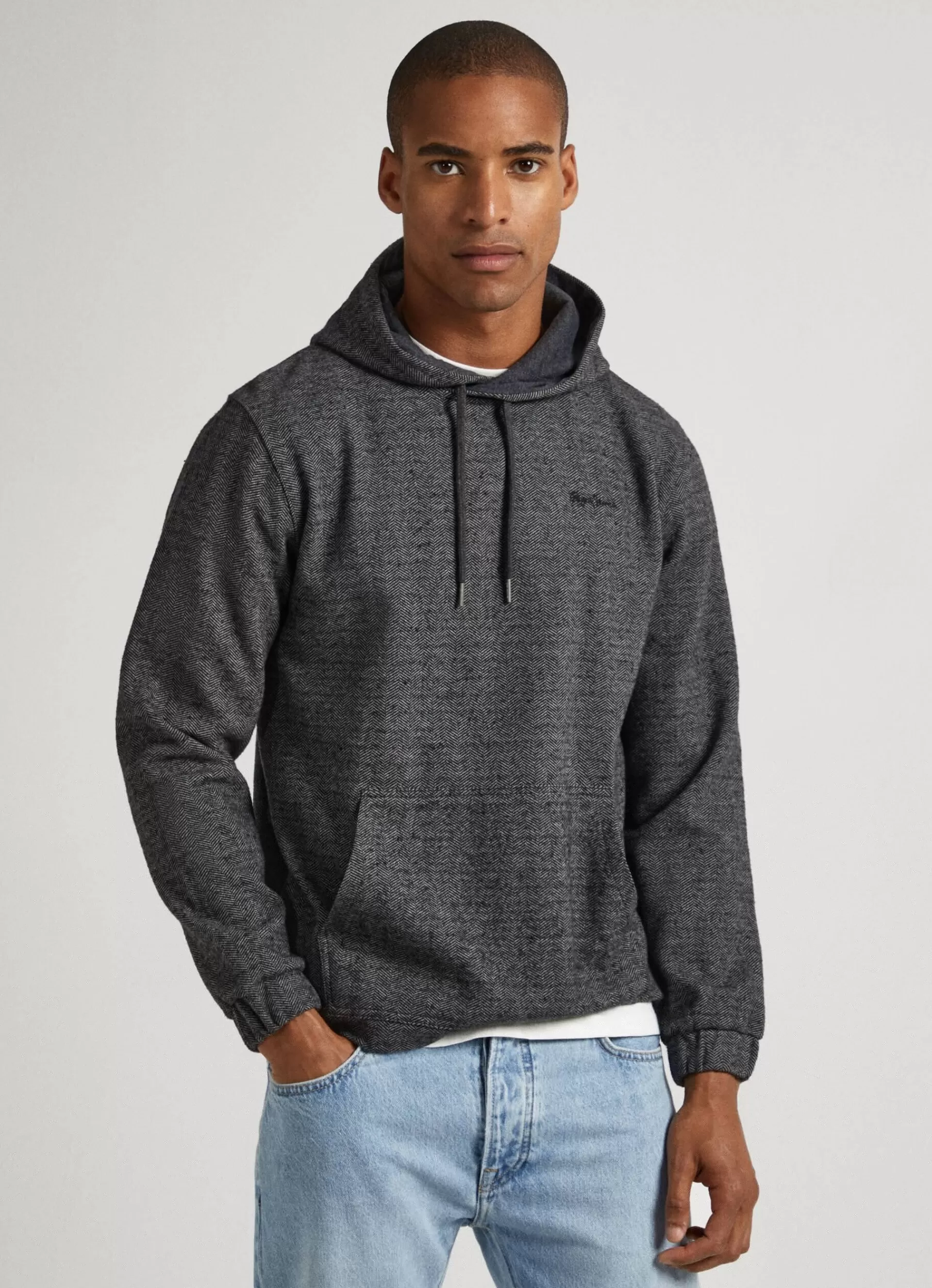 Sweatshirts & Hoodies*Men Pepe Jeans HERRINGBONE HOODED SWEATSHIRT Washed Black