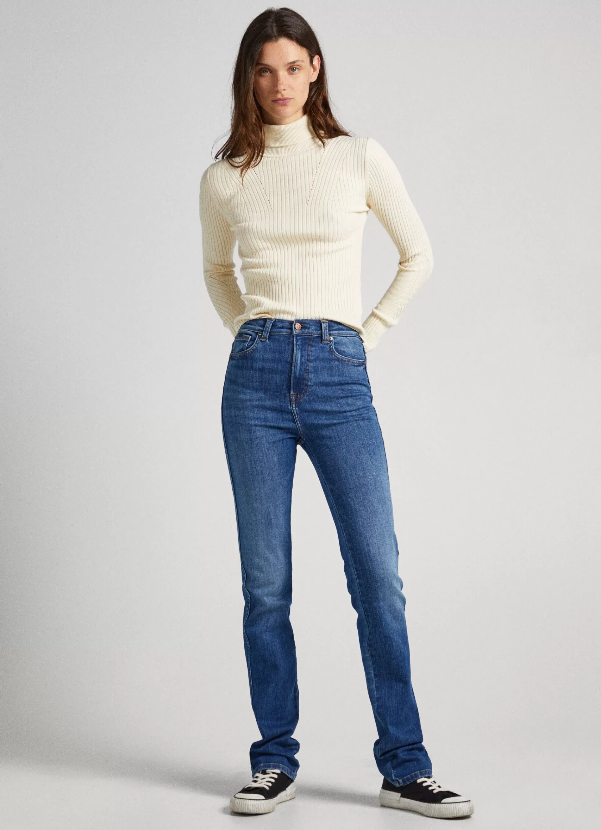 Sweaters & Cardigans | Knitwear*Women Pepe Jeans HIGH NECK RIBBED KNIT Ivory White