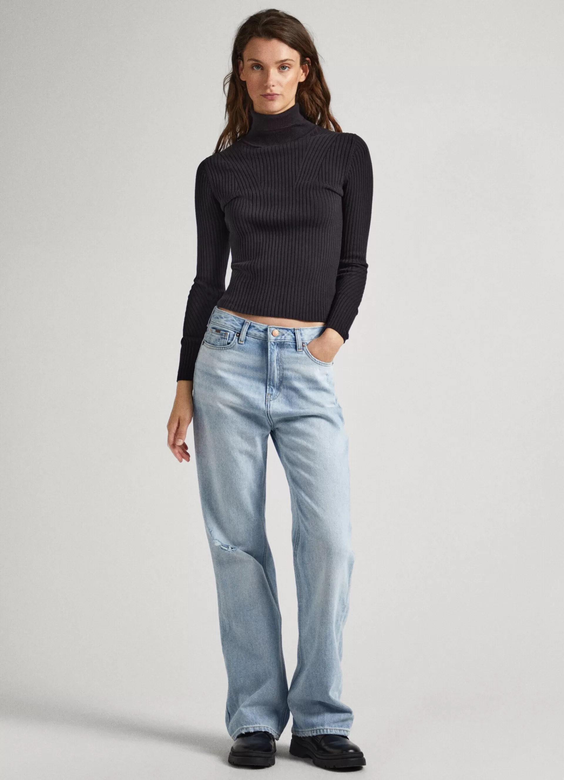 Sweaters & Cardigans | Knitwear*Women Pepe Jeans HIGH NECK RIBBED KNIT Black