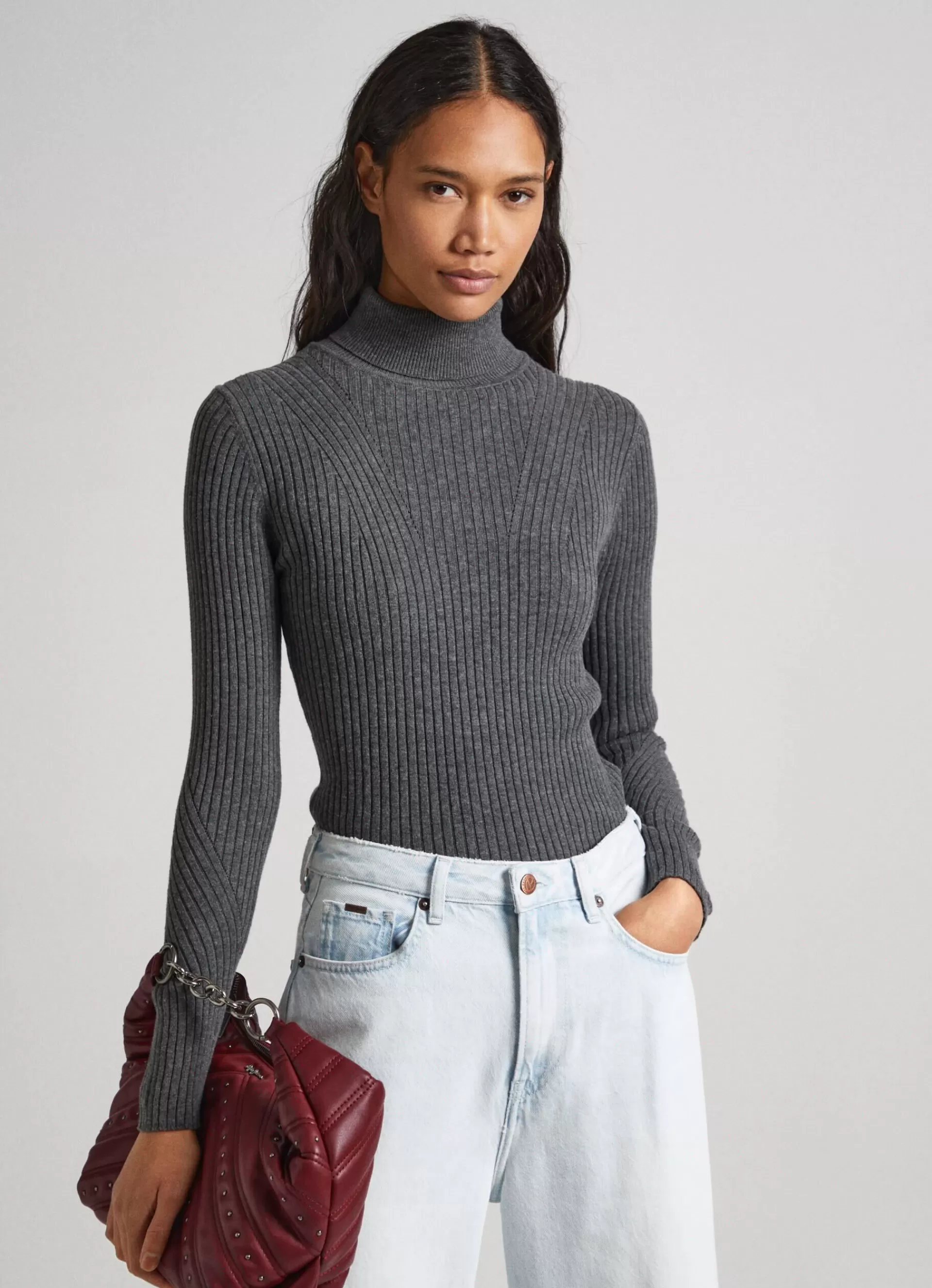 Sweaters & Cardigans | Knitwear*Women Pepe Jeans HIGH NECK RIBBED KNIT Dark Grey