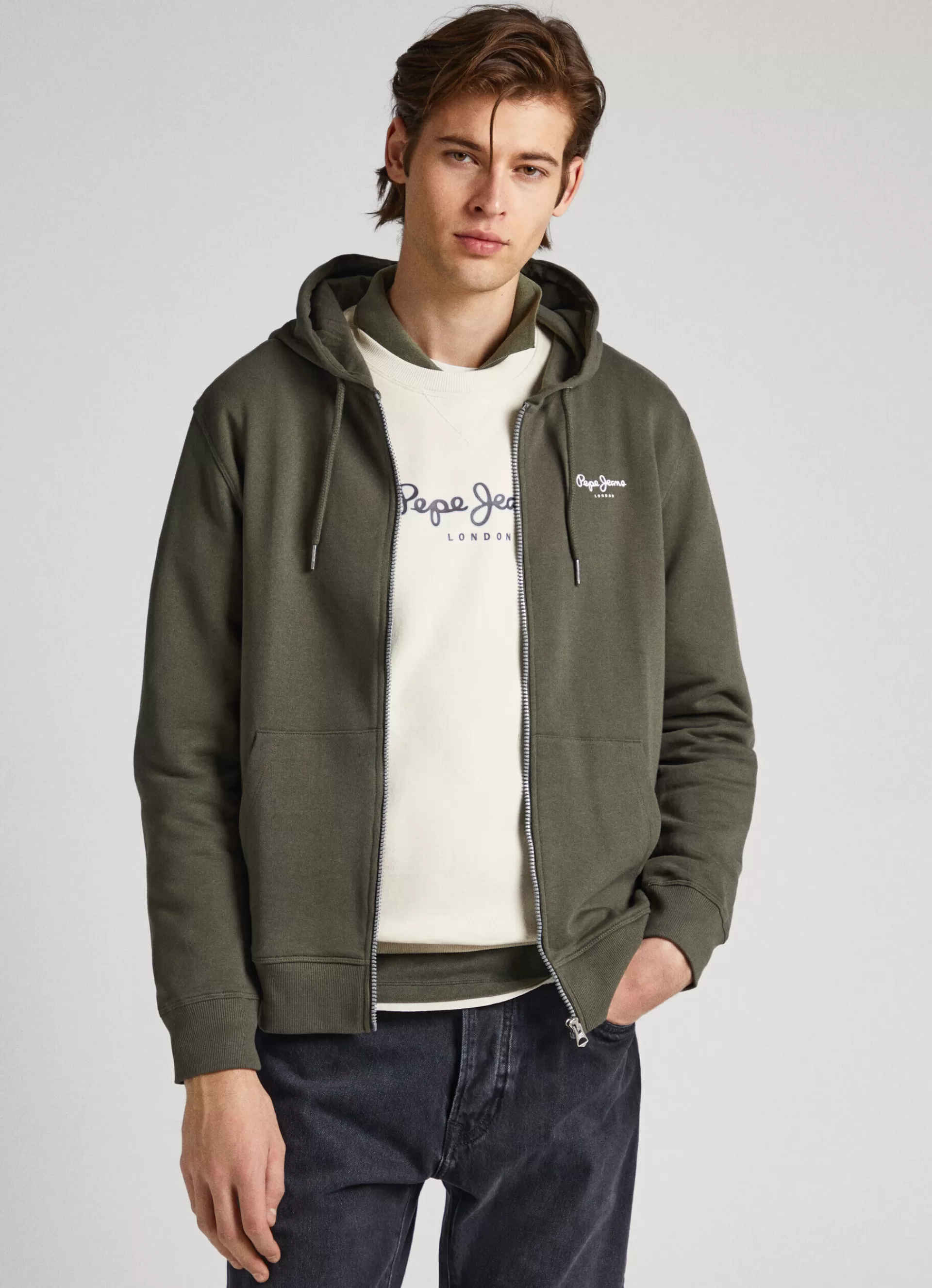 Sweatshirts & Hoodies*Men Pepe Jeans HOODED AND ZIPPED SWEATSHIRT Olive Green