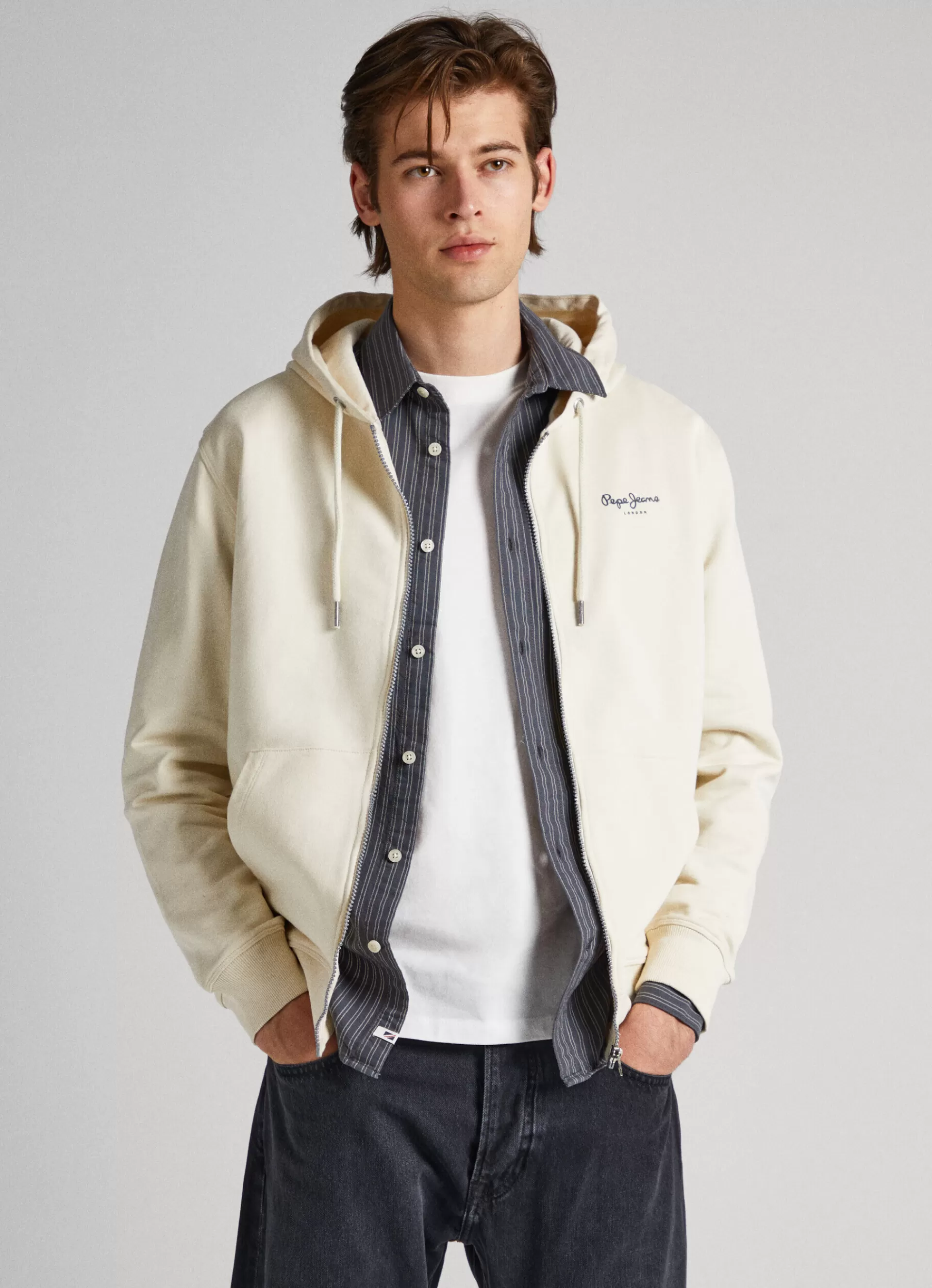 Sweatshirts & Hoodies*Men Pepe Jeans HOODED AND ZIPPED SWEATSHIRT Ivory White