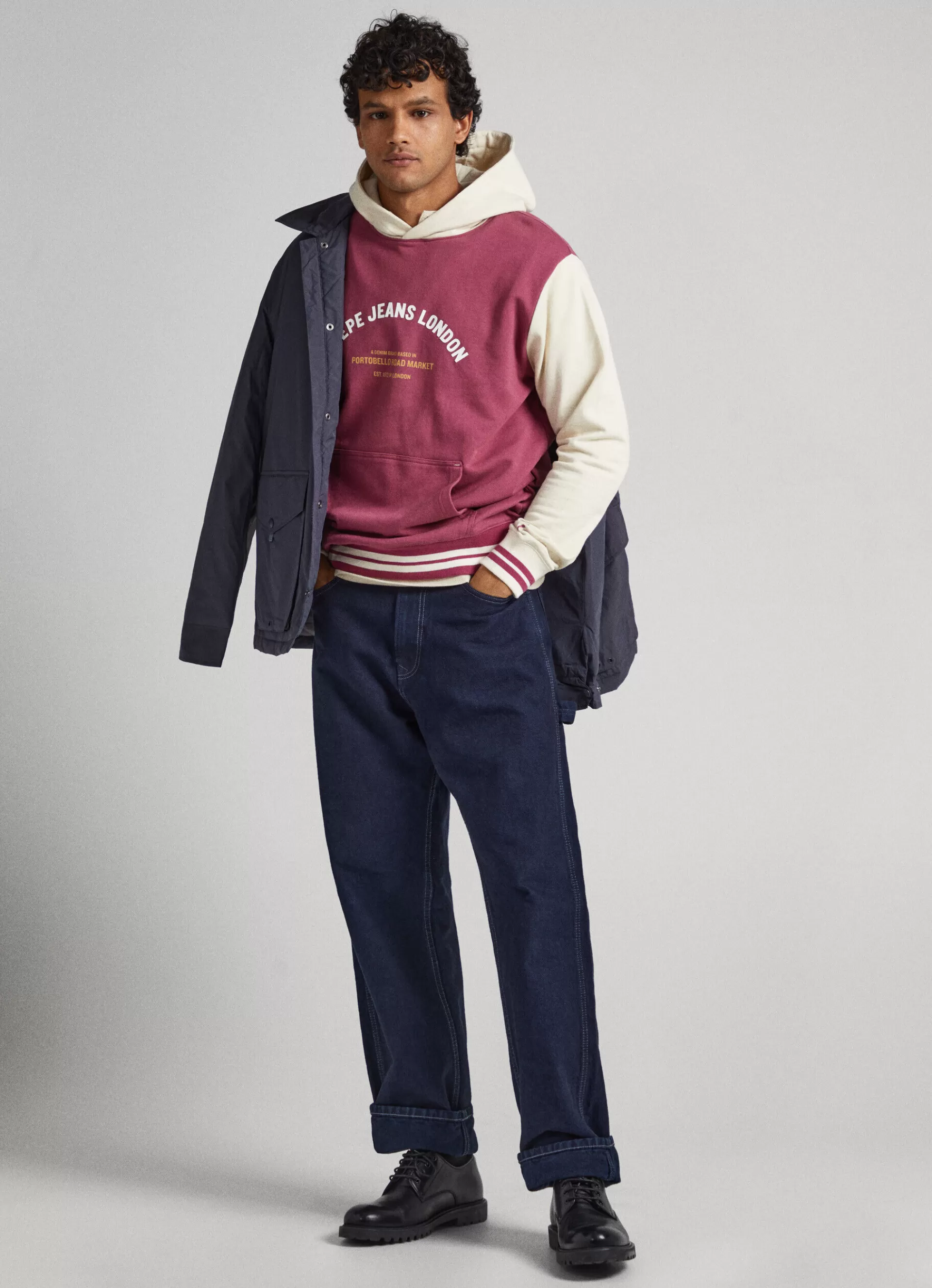 Sweatshirts & Hoodies*Men Pepe Jeans HOODED COTTON SWEATSHIRT Crushed Berry Red- Not Available