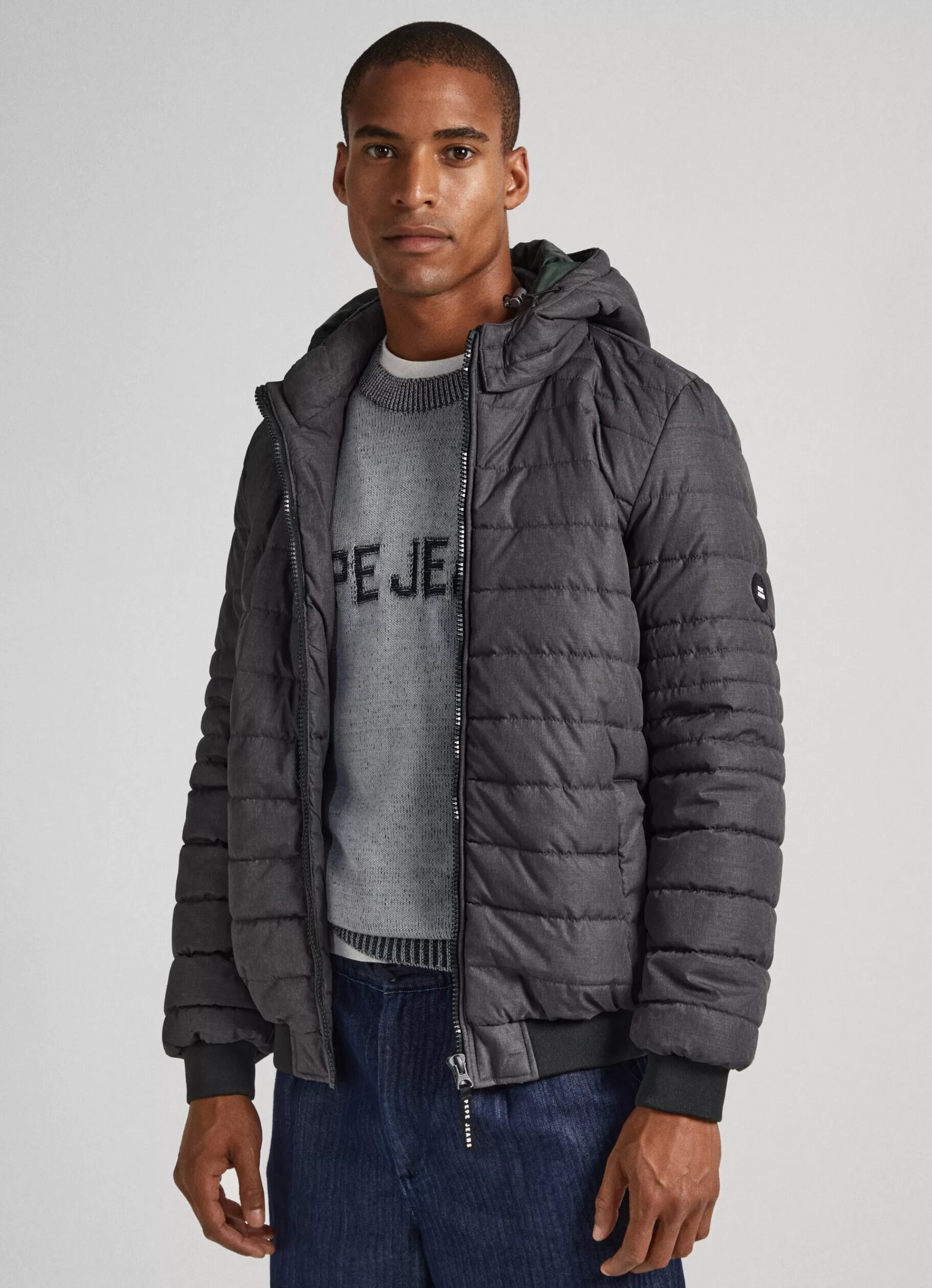 Coats & Jackets*Men Pepe Jeans HOODED MARL PUFFER JACKET Marl Grey