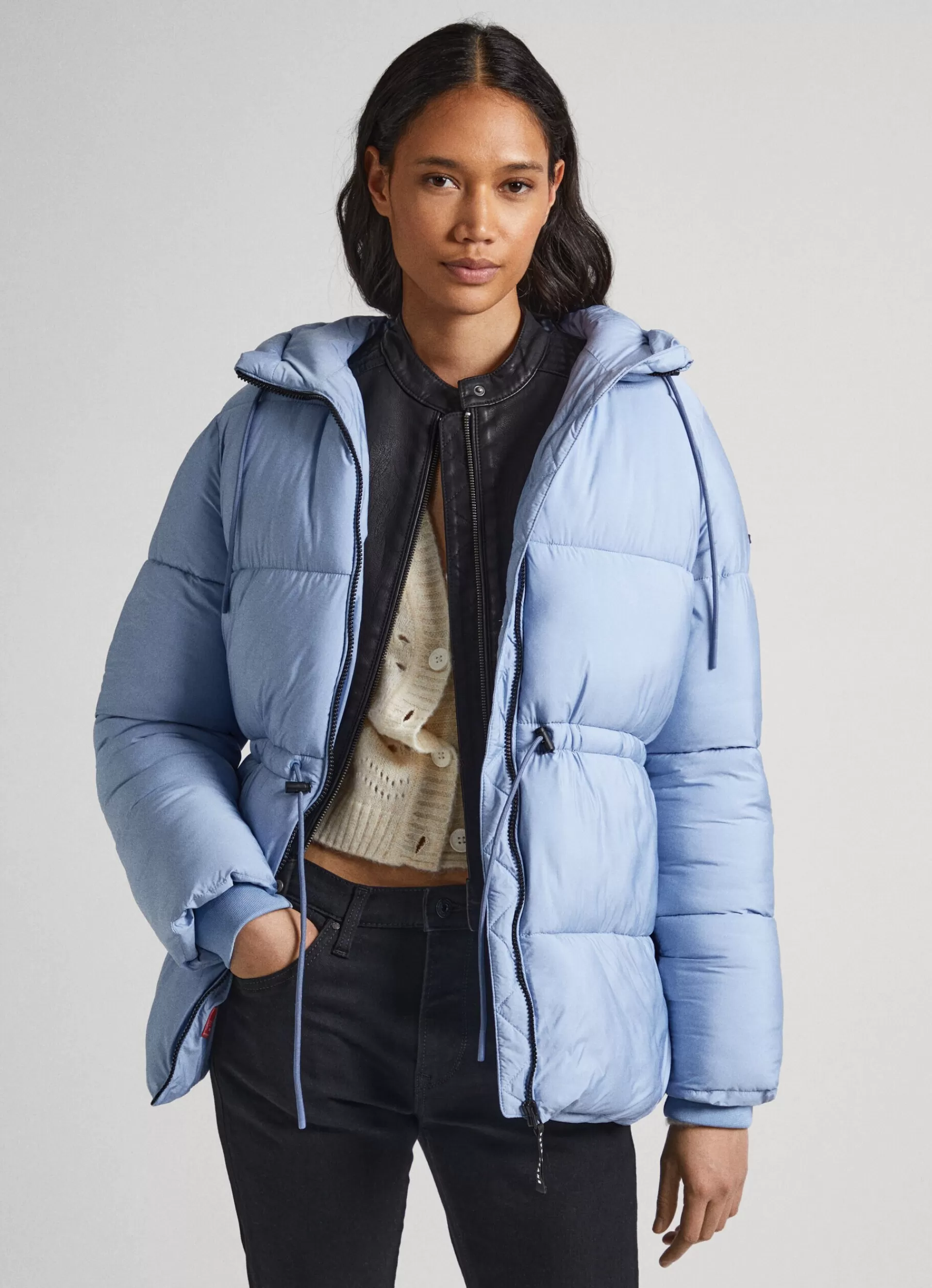 Coats & Jackets*Women Pepe Jeans HOODED PUFFER JACKET Steel Blue