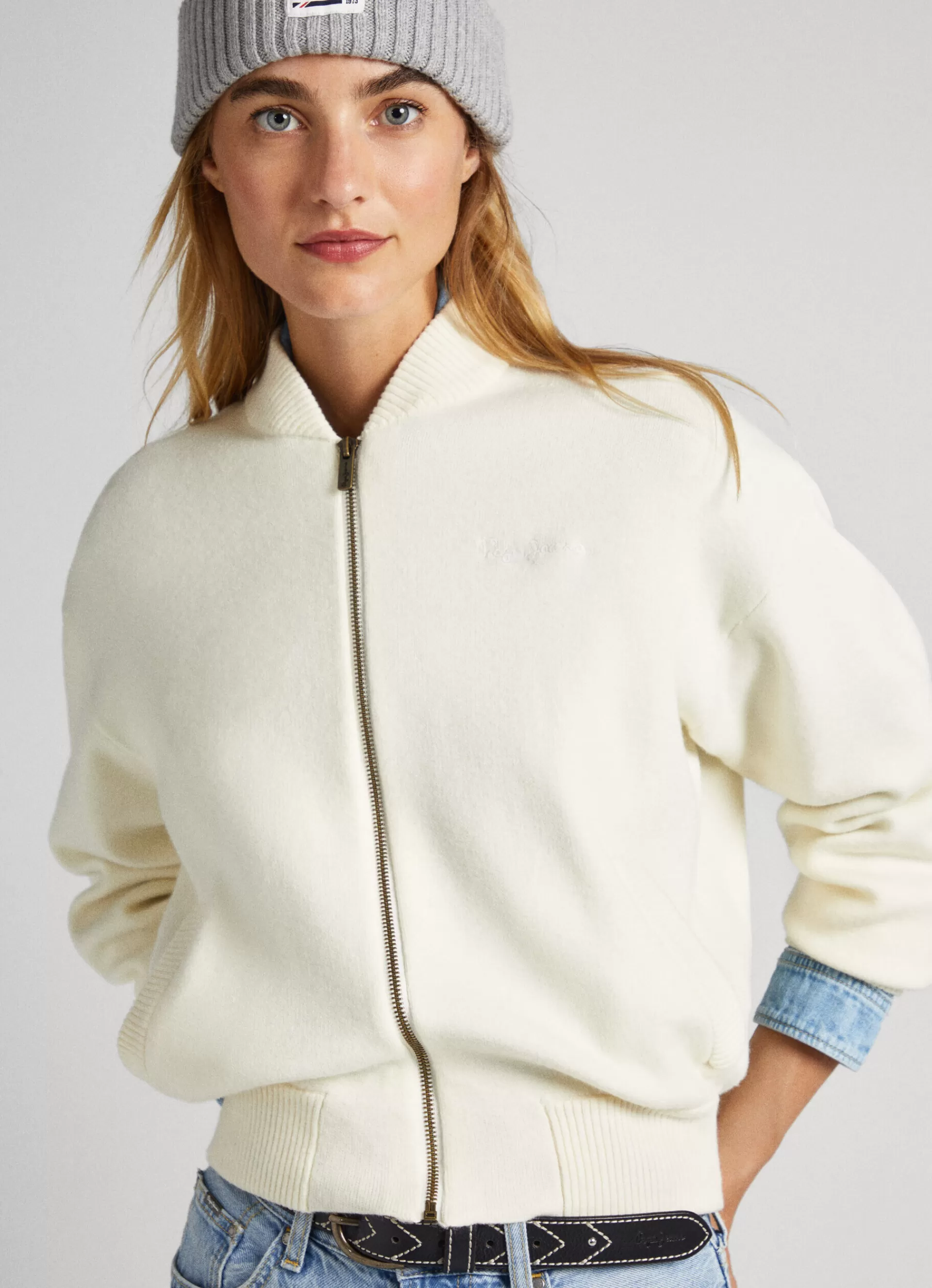 Sweaters & Cardigans | Knitwear*Women Pepe Jeans KNITTED BOMBER JACKET Mousse White