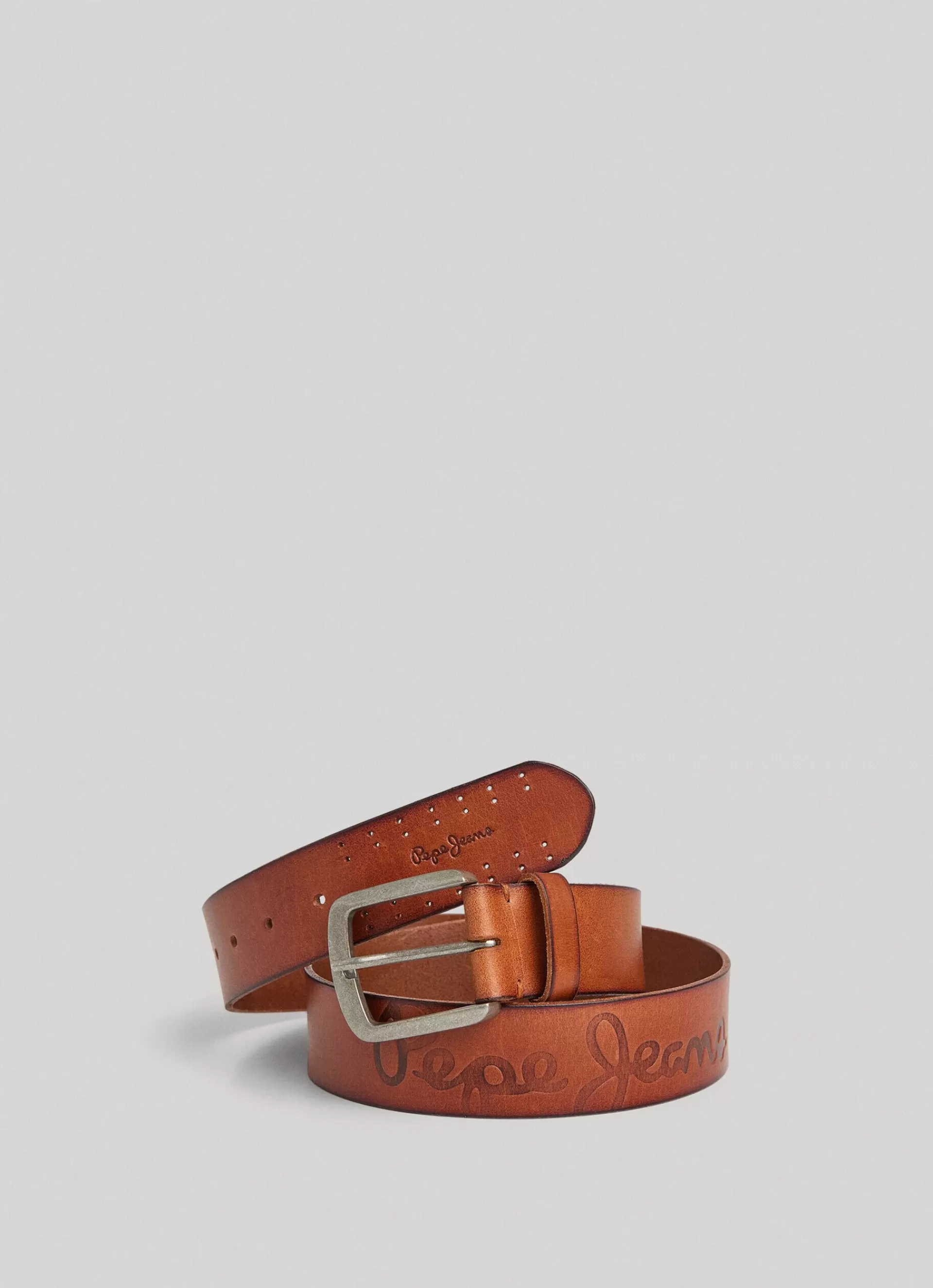 Belts*Men Pepe Jeans LEATHER BELT WITH METAL BUCKLE Cognac Brown