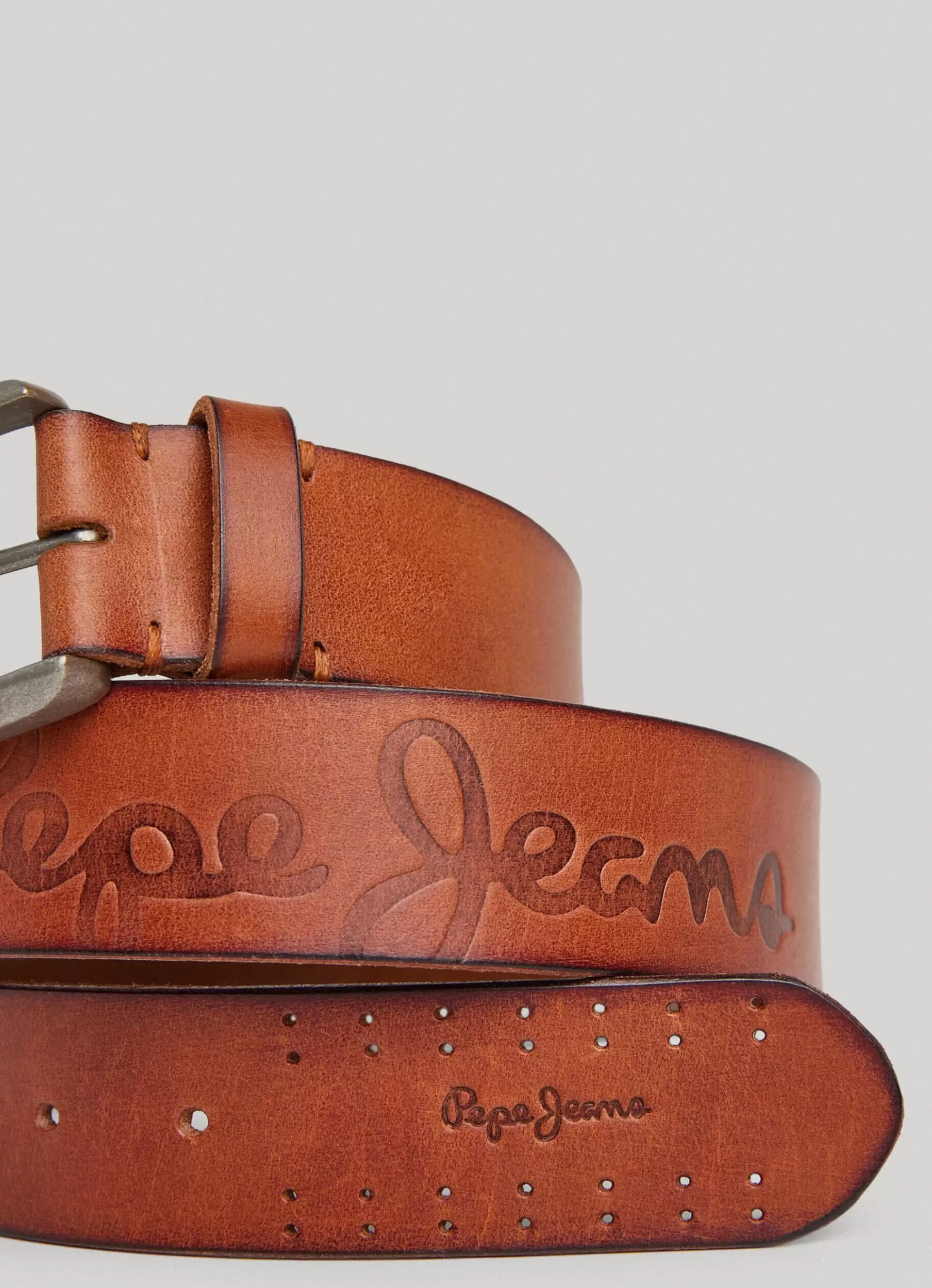 Belts*Men Pepe Jeans LEATHER BELT WITH METAL BUCKLE Cognac Brown