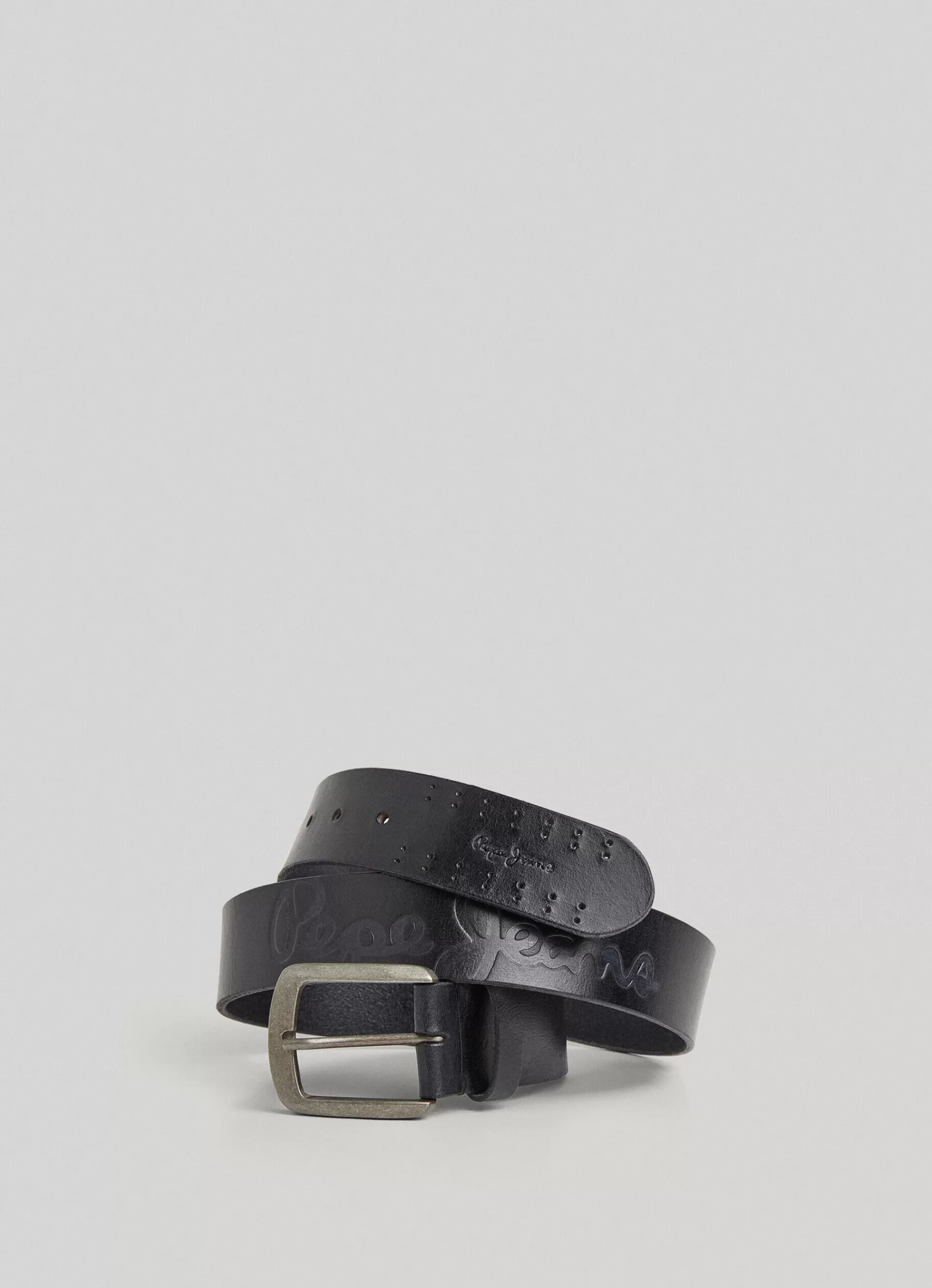 Belts*Men Pepe Jeans LEATHER BELT WITH METAL BUCKLE Black