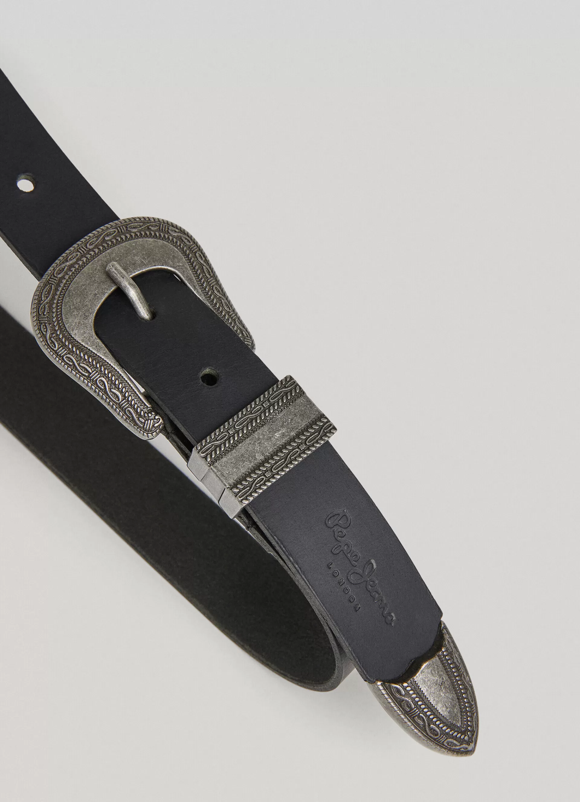 Belts*Women Pepe Jeans LEATHER BELT WITH METAL BUCKLE Black