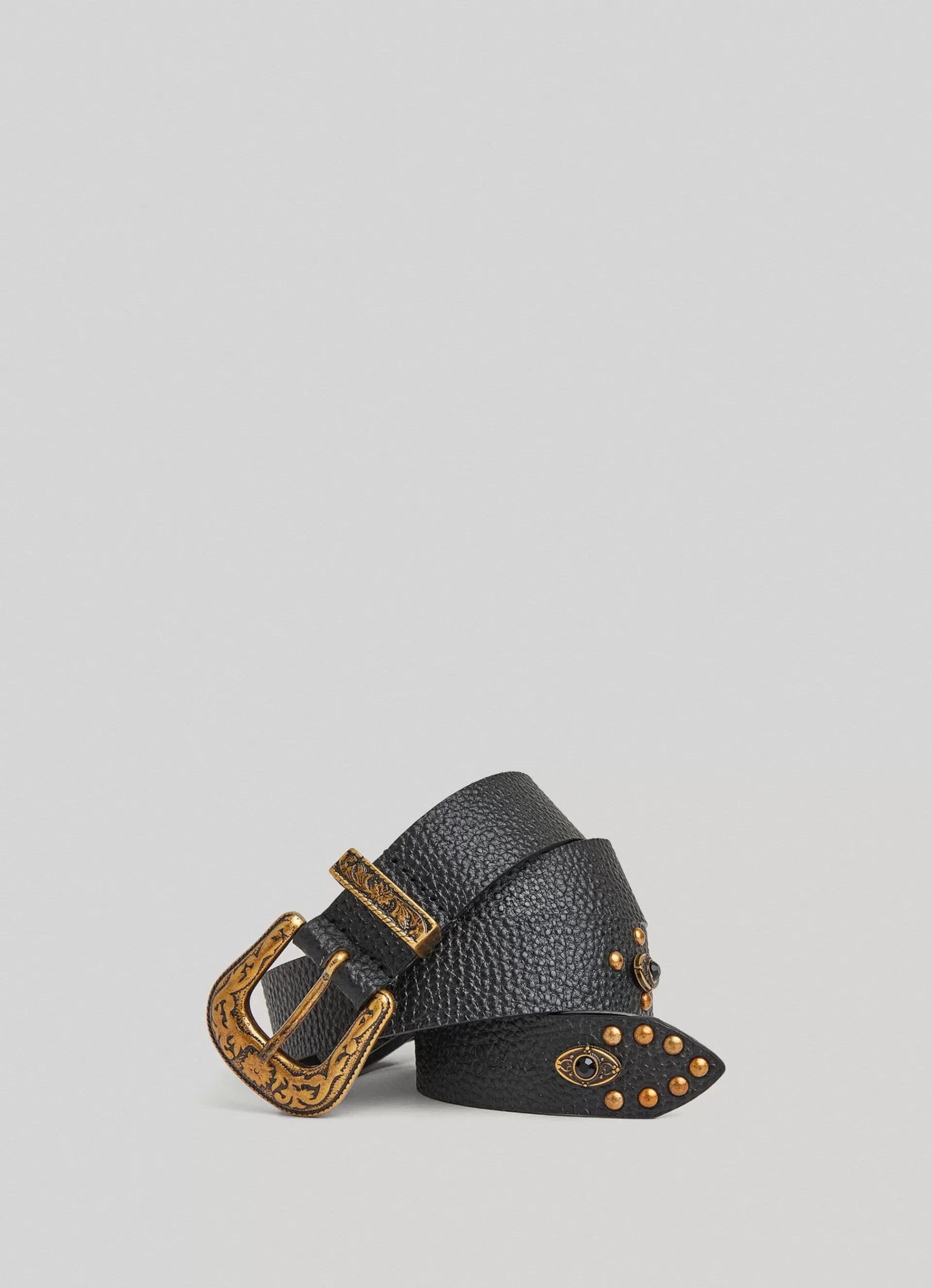 Belts*Women Pepe Jeans LEATHER BELT WITH METAL BUCKLE Black