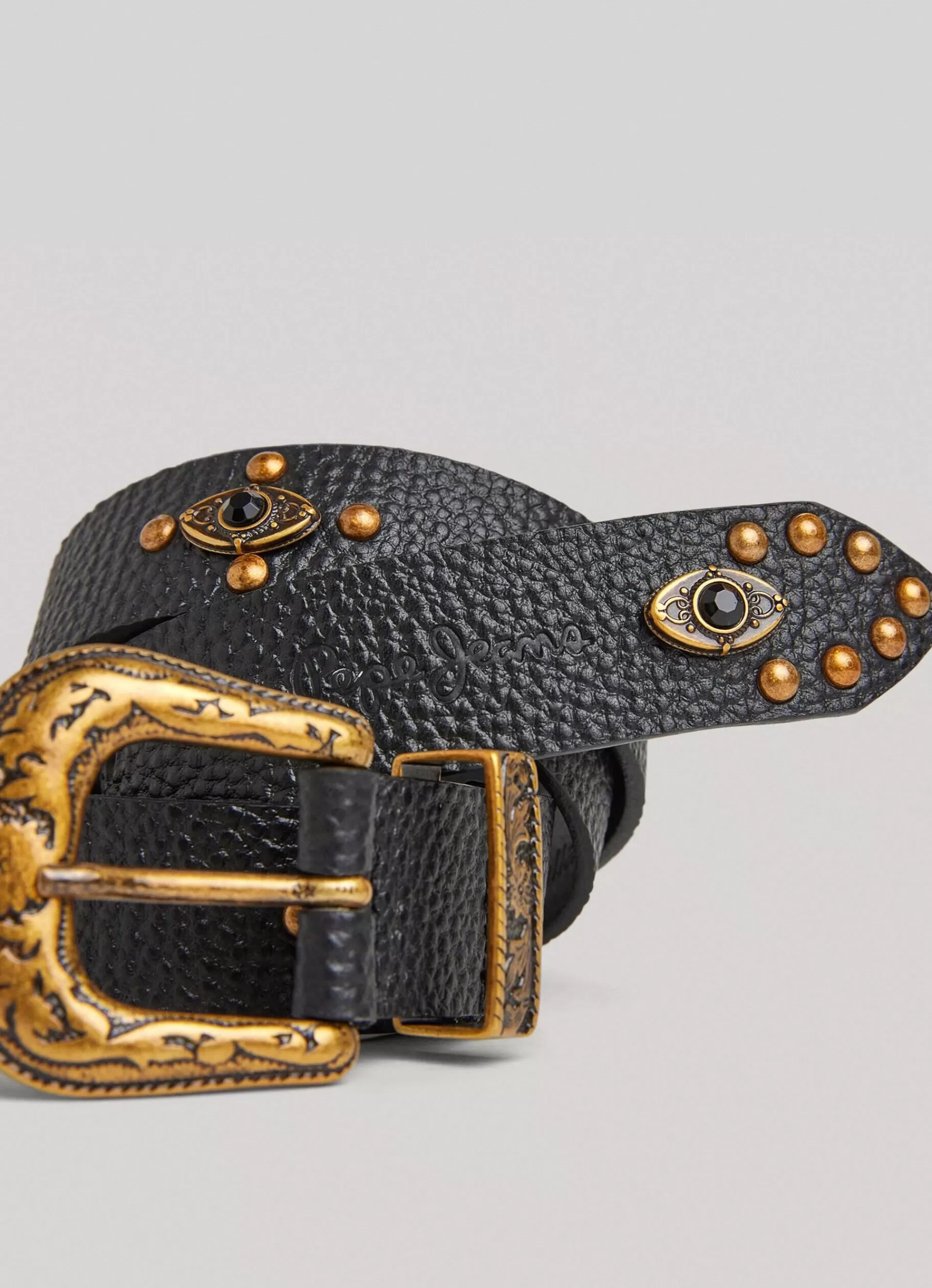 Belts*Women Pepe Jeans LEATHER BELT WITH METAL BUCKLE Black