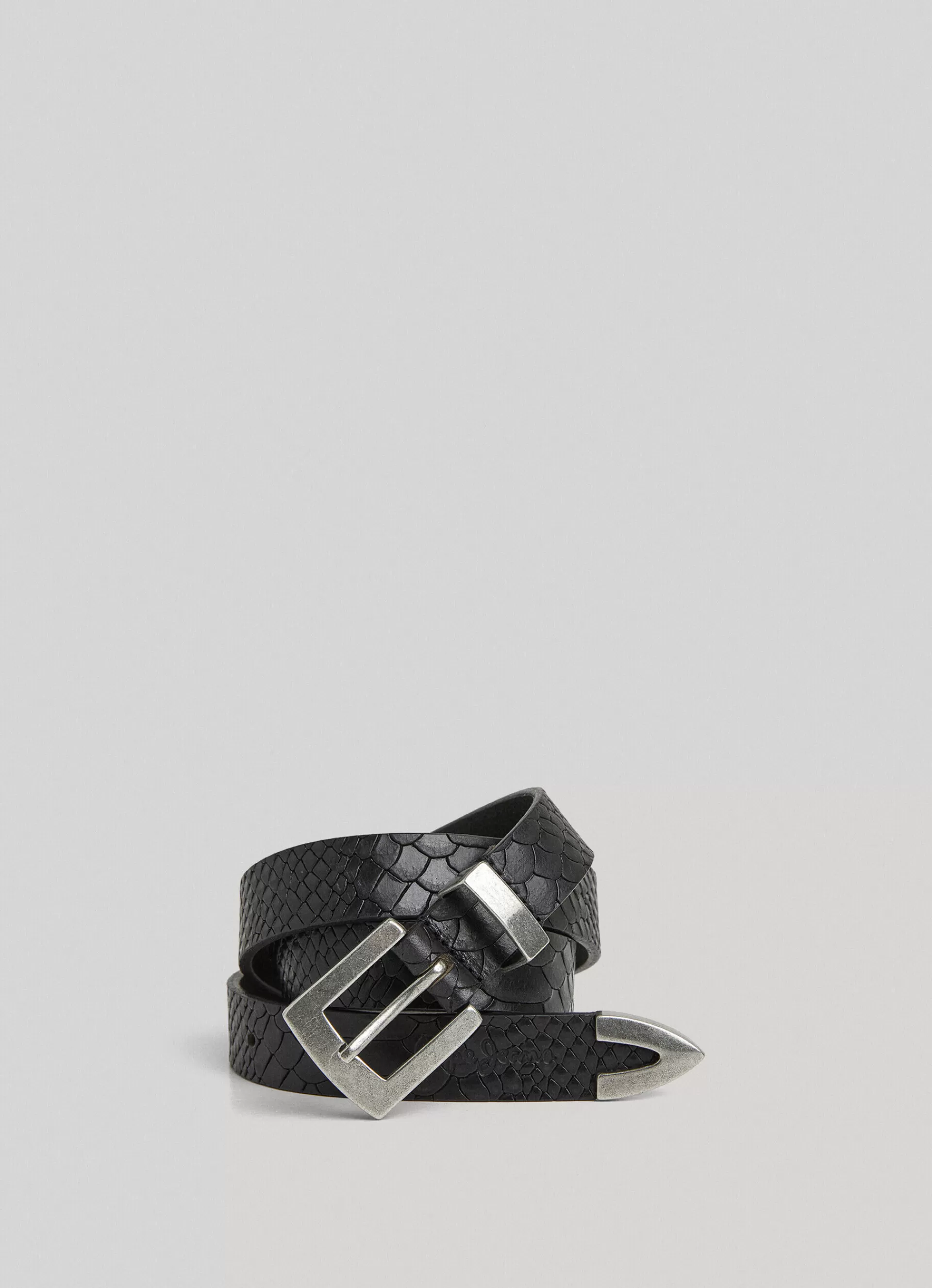 Belts*Women Pepe Jeans LEATHER BELT WITH RECTANGULAR BUCKLE Black