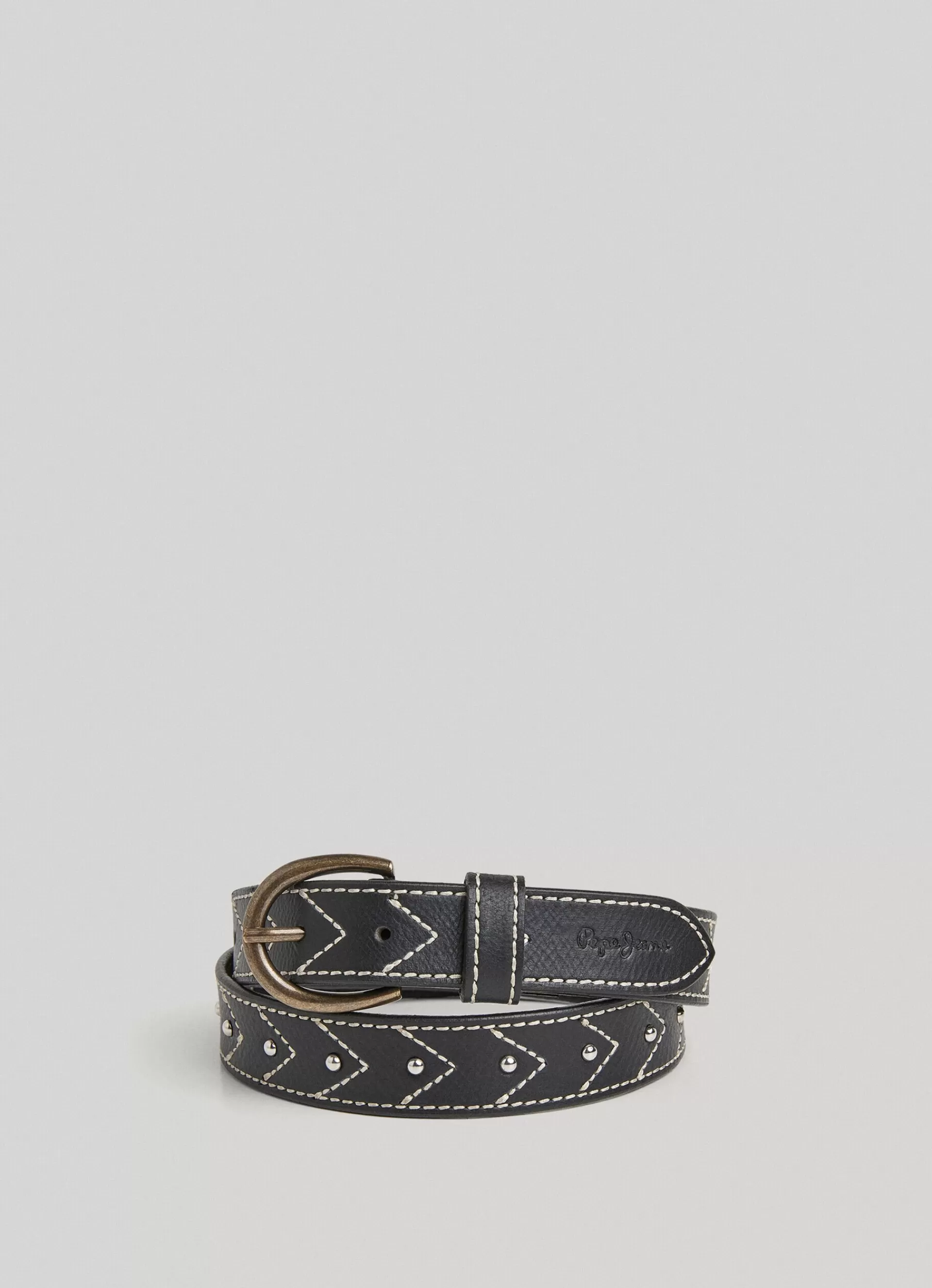 Belts*Women Pepe Jeans LEATHER BELT WITH SEAM DETAILS Black