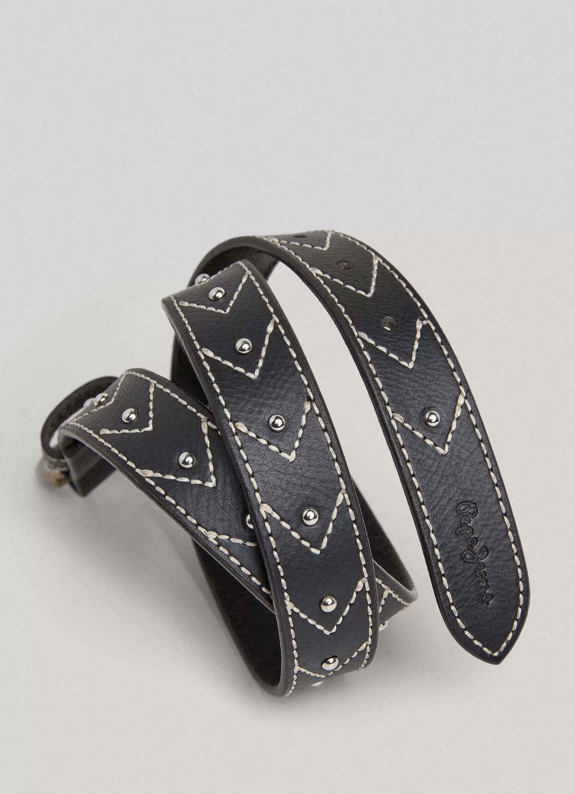 Belts*Women Pepe Jeans LEATHER BELT WITH SEAM DETAILS Black