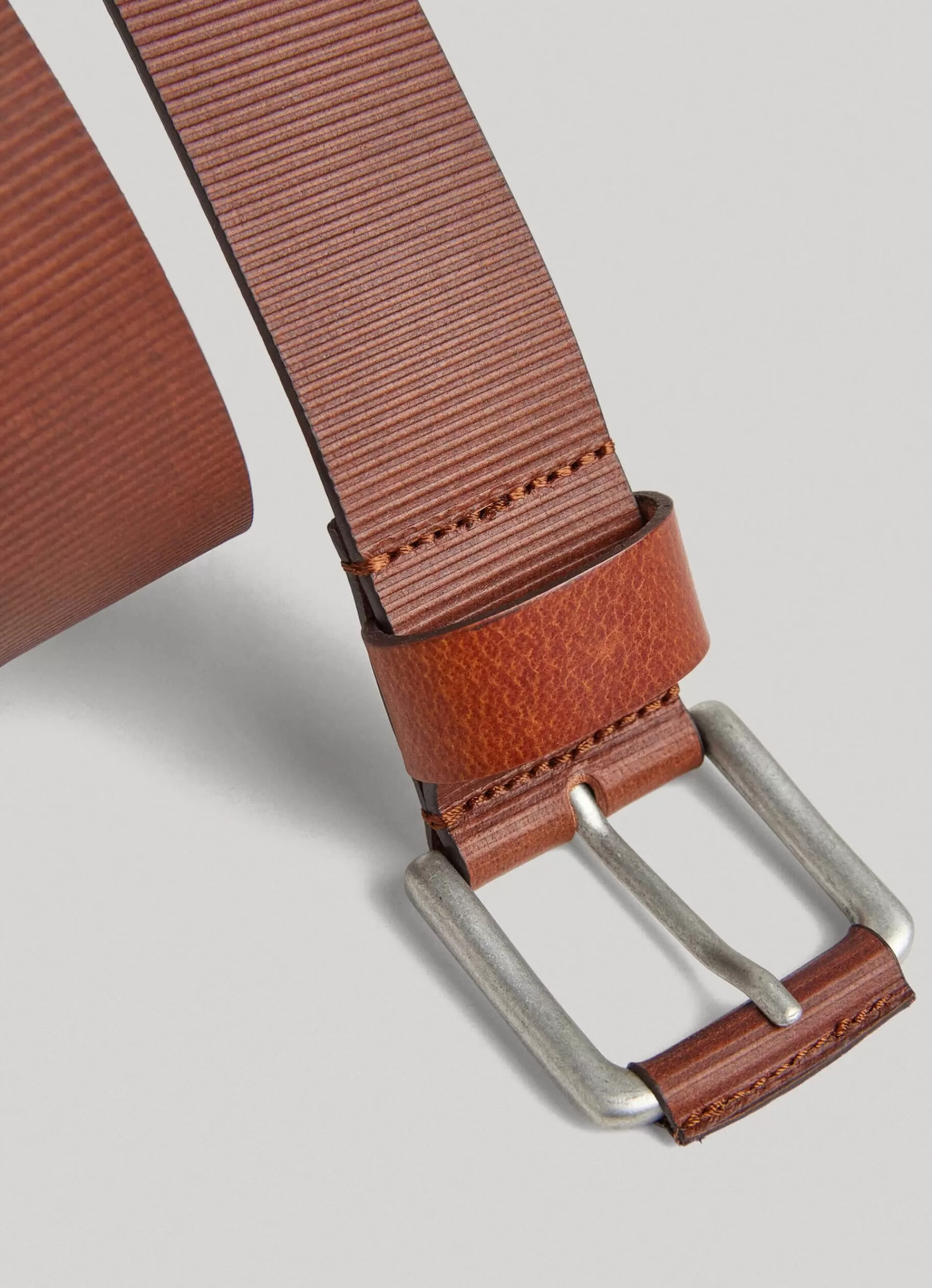 Belts*Men Pepe Jeans LEATHER BELT WITH SQUARE BUCKLE Cognac Brown