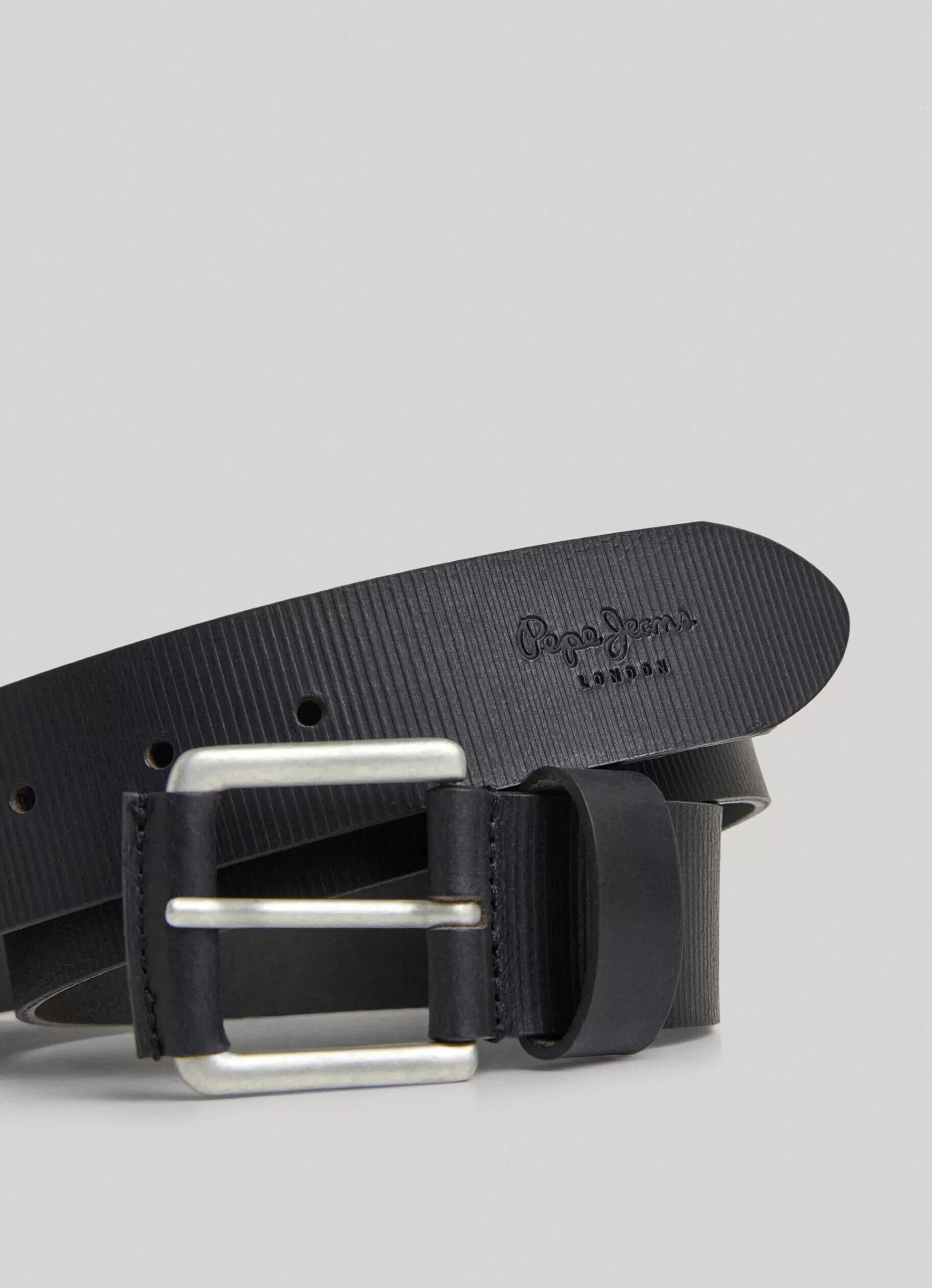 Belts*Men Pepe Jeans LEATHER BELT WITH SQUARE BUCKLE Black