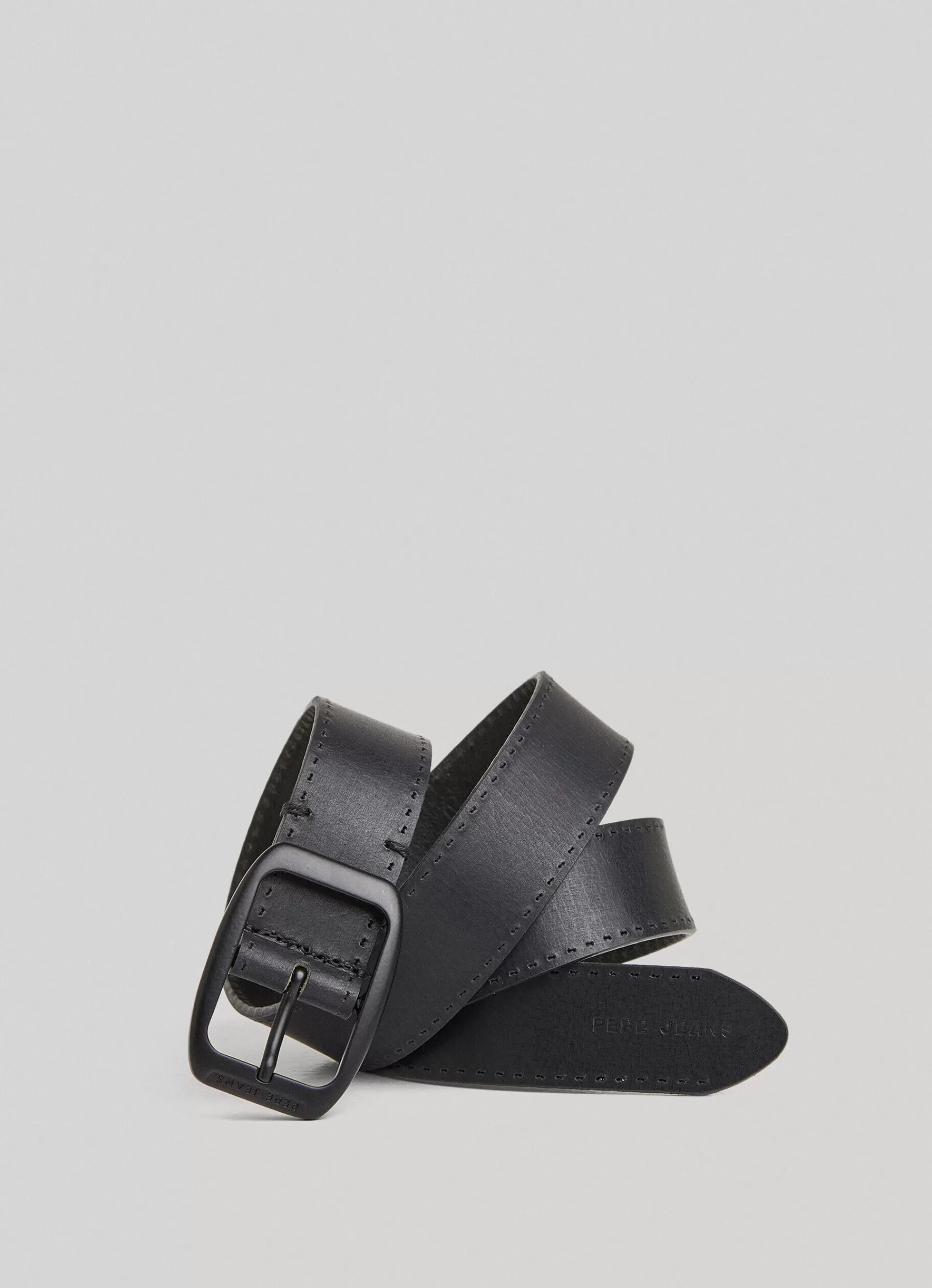 Belts*Men Pepe Jeans LEATHER BELT WITH SQUARE BUCKLE Black