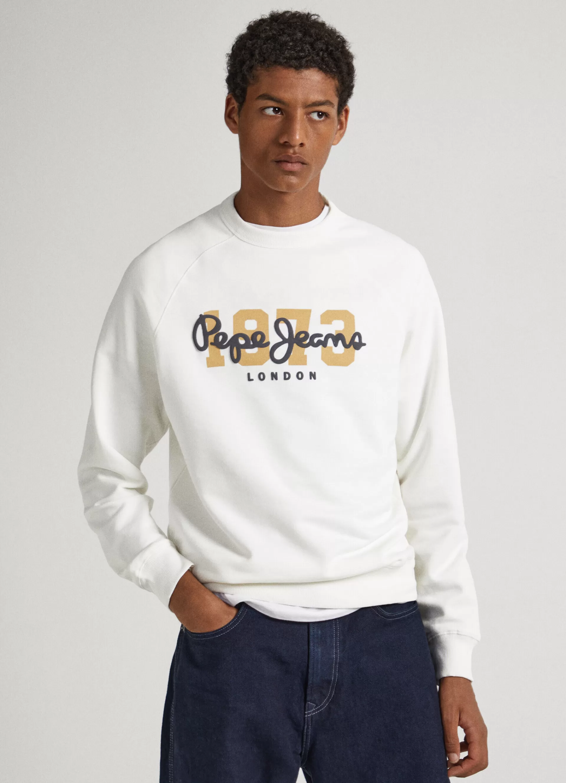 Sweatshirts & Hoodies*Men Pepe Jeans LOGO PRINT COTTON SWEATSHIRT Off White