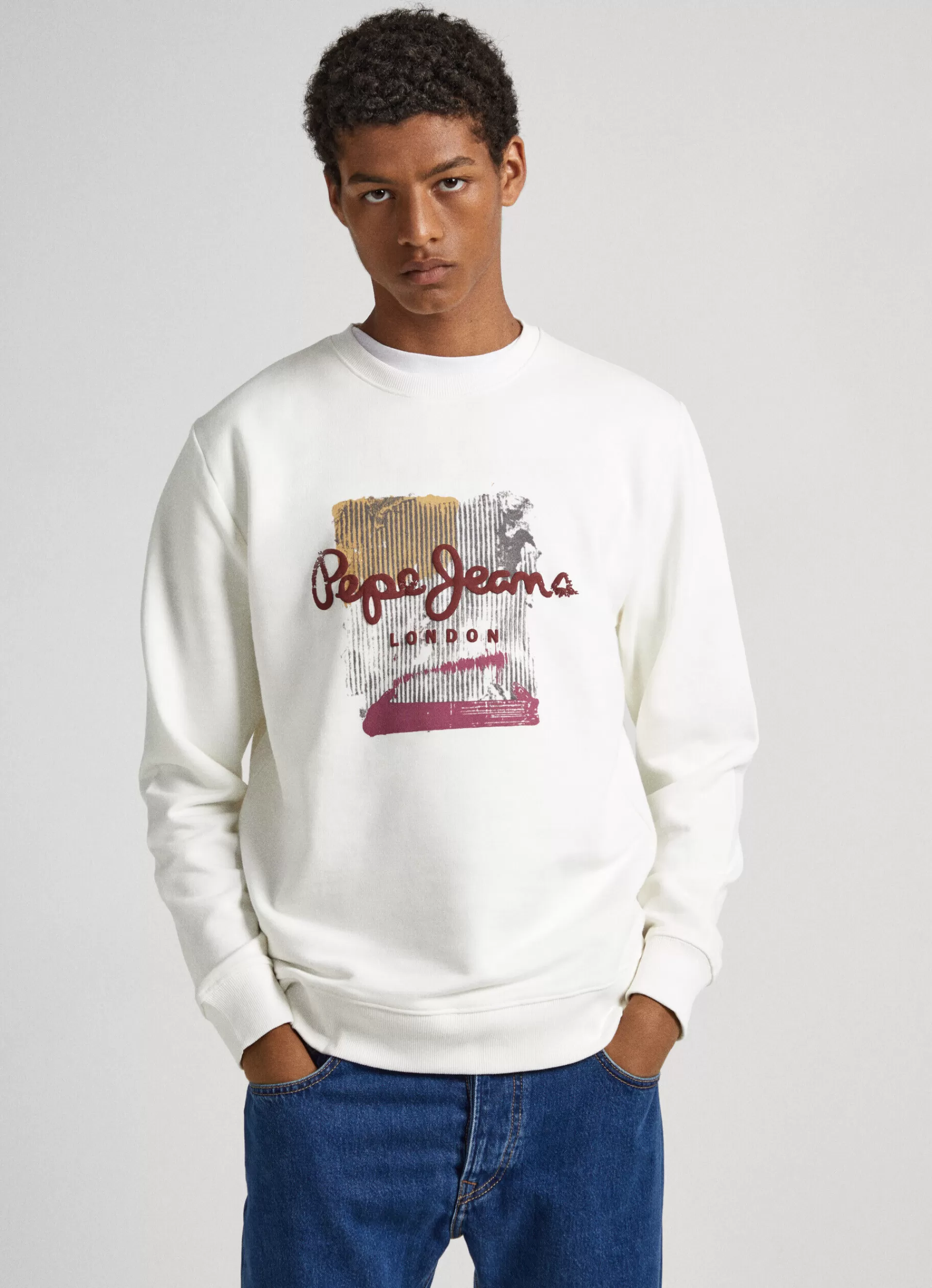 Sweatshirts & Hoodies*Men Pepe Jeans LOGO PRINT COTTON SWEATSHIRT Off White