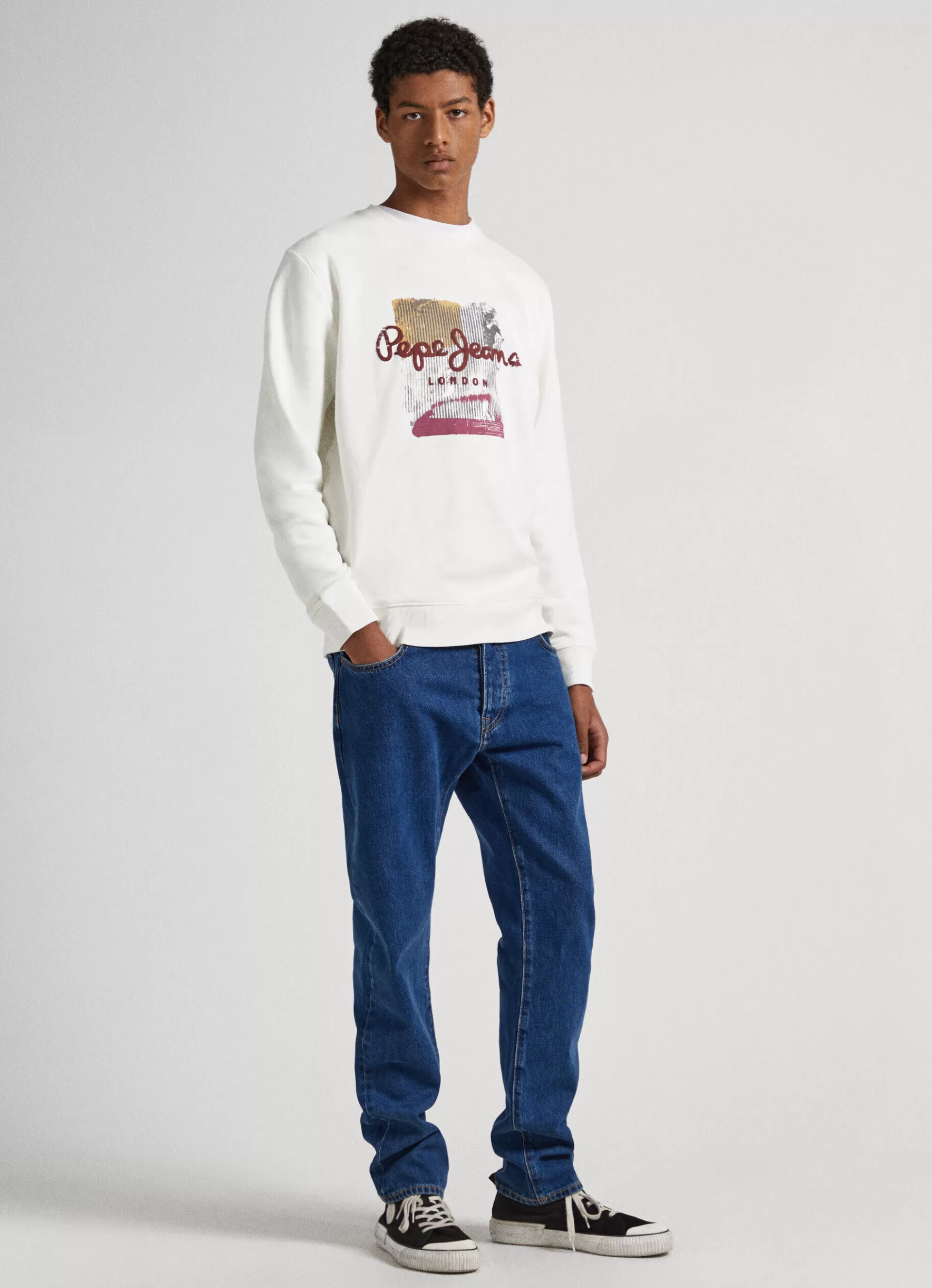 Sweatshirts & Hoodies*Men Pepe Jeans LOGO PRINT COTTON SWEATSHIRT Off White