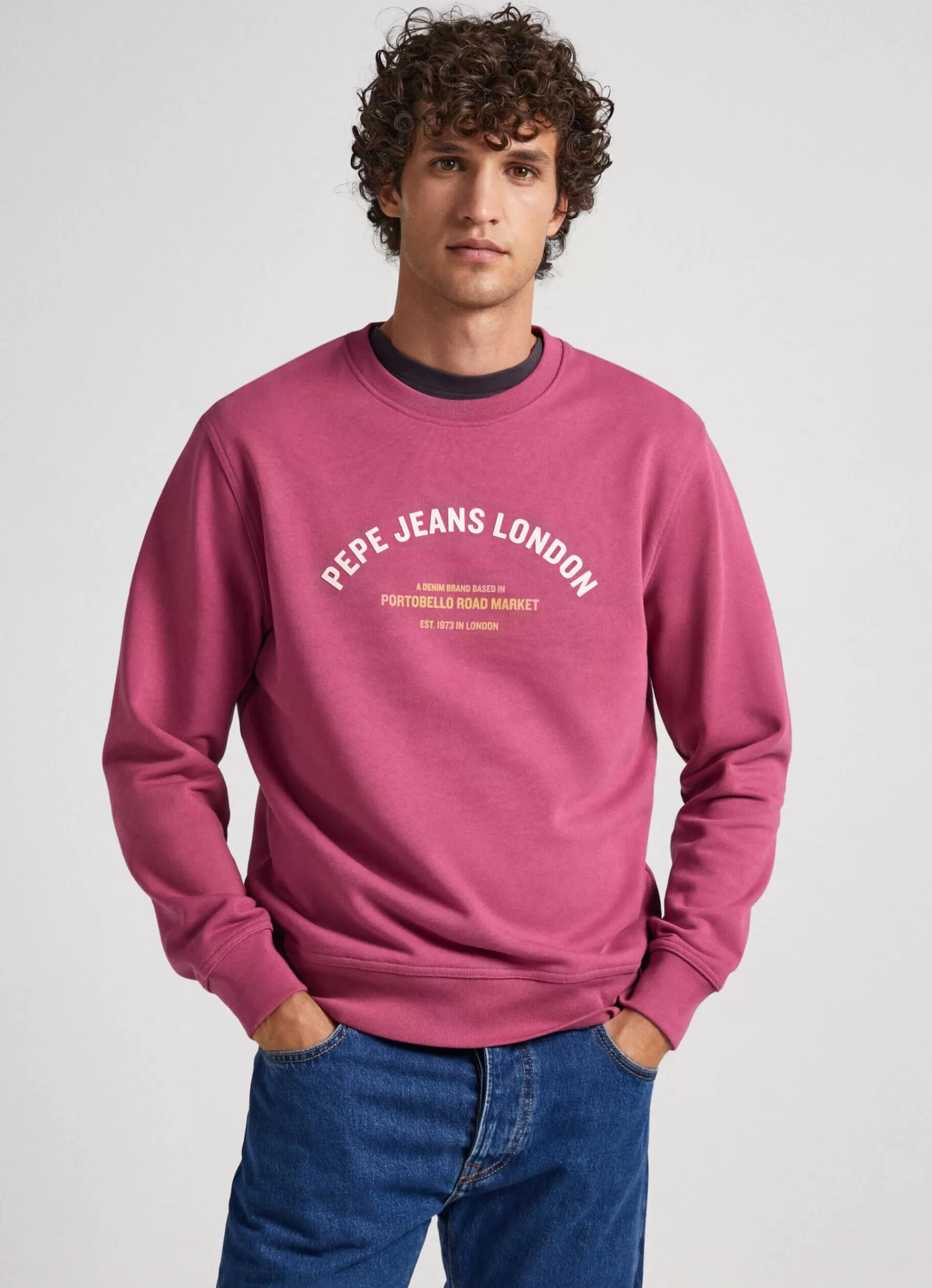 Sweatshirts & Hoodies*Men Pepe Jeans LOGO PRINT COTTON SWEATSHIRT Crushed Berry Red