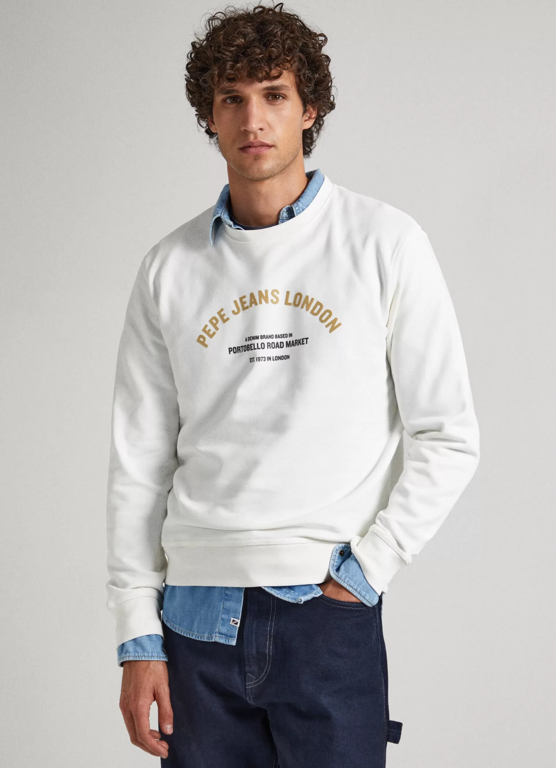 Sweatshirts & Hoodies*Men Pepe Jeans LOGO PRINT COTTON SWEATSHIRT Off White