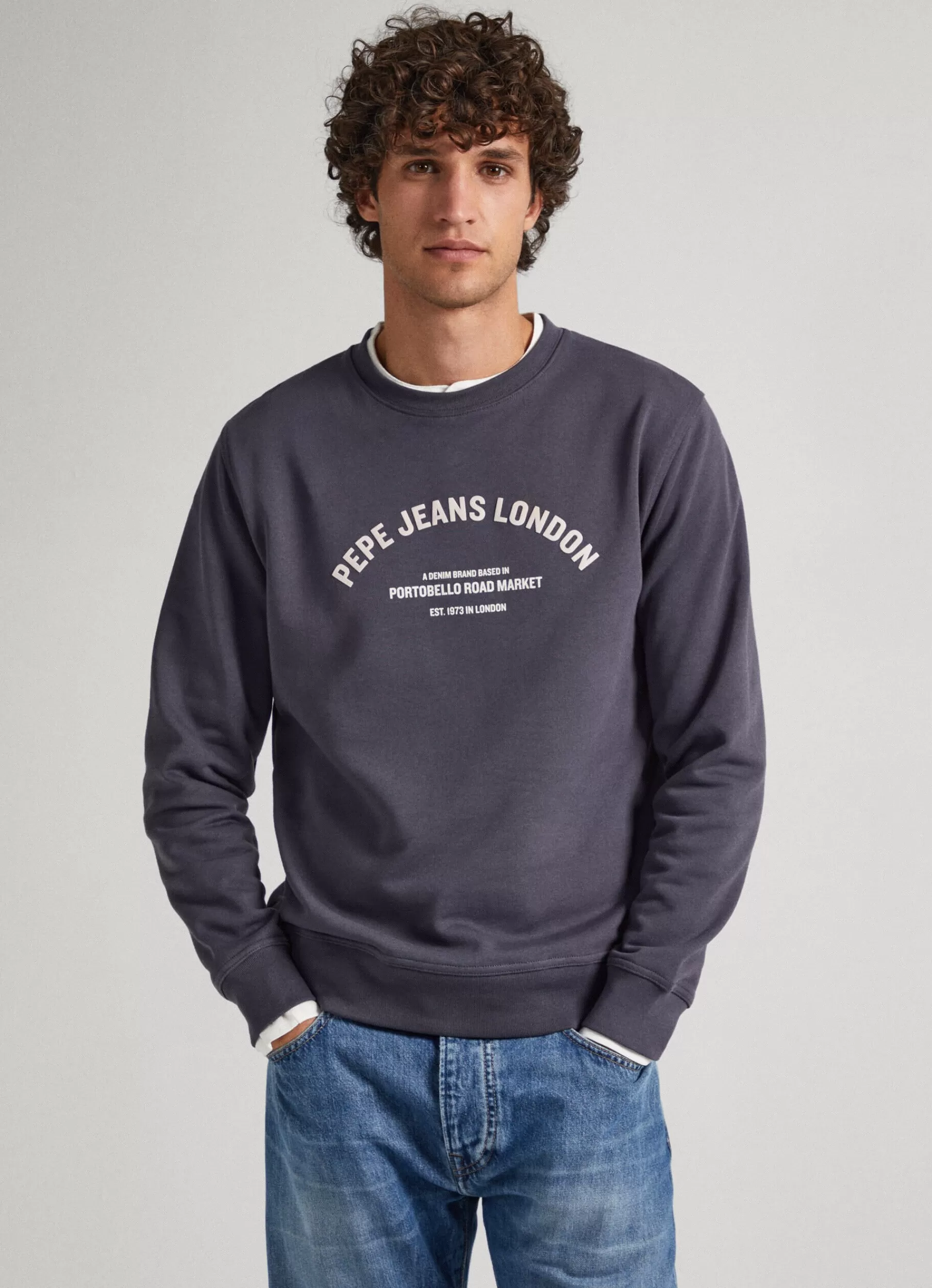 Sweatshirts & Hoodies*Men Pepe Jeans LOGO PRINT COTTON SWEATSHIRT Thunder Grey