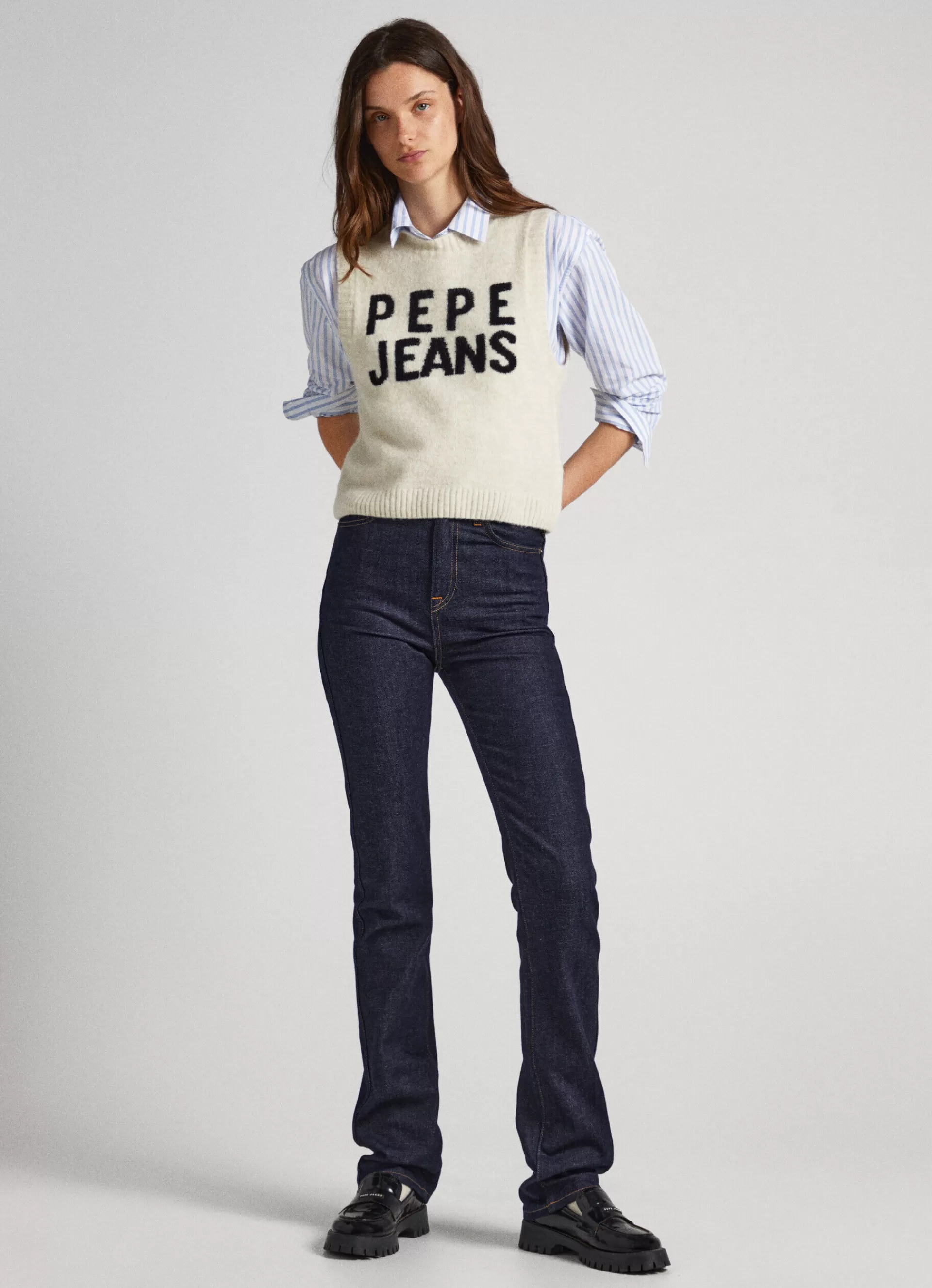 Sweaters & Cardigans | Knitwear*Women Pepe Jeans LOGO PRINT KNIT VEST Ivory White