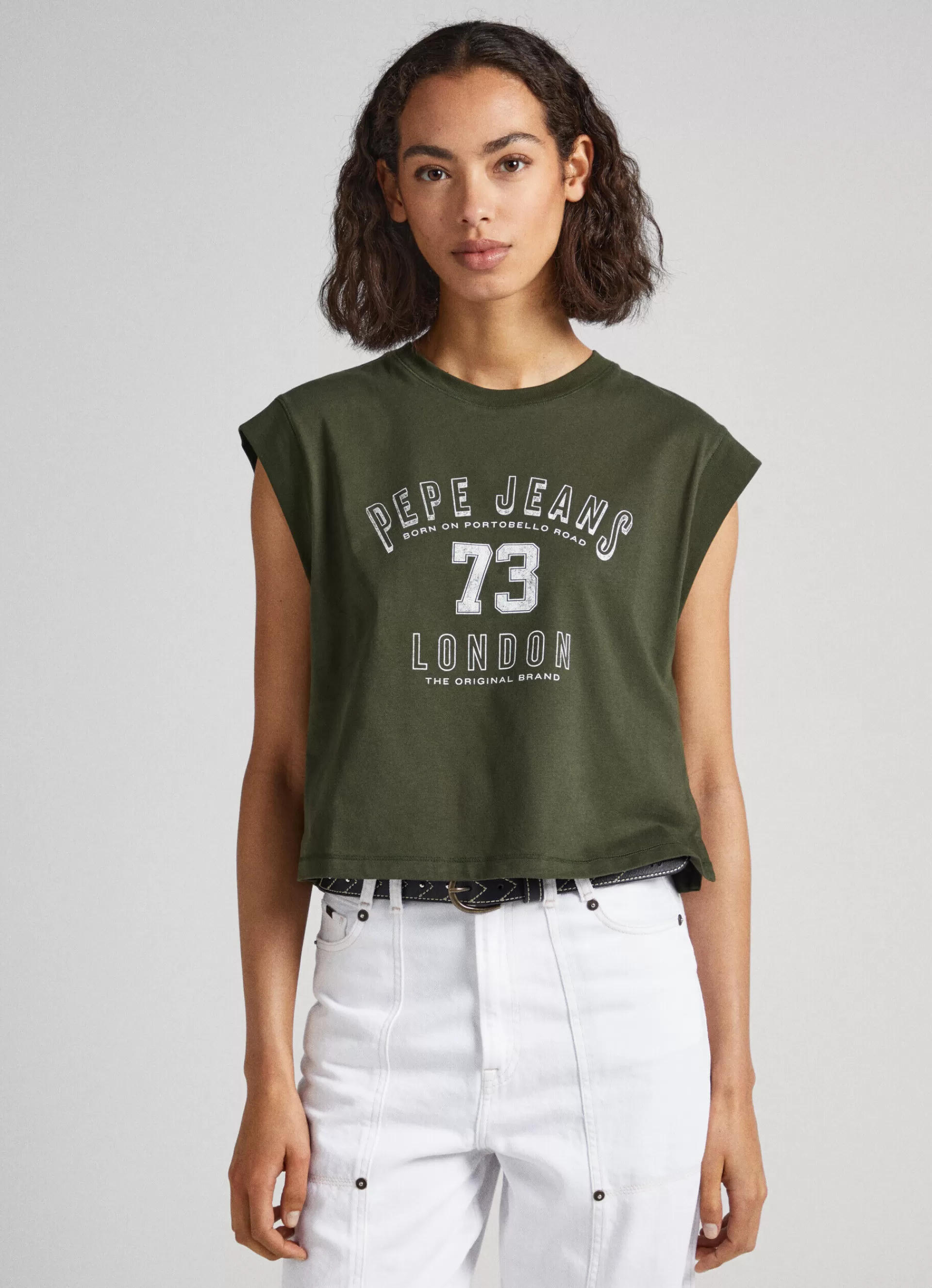 T-shirts*Women Pepe Jeans LOGO PRINT SLEEVELESS T-SHIRT Olive Green