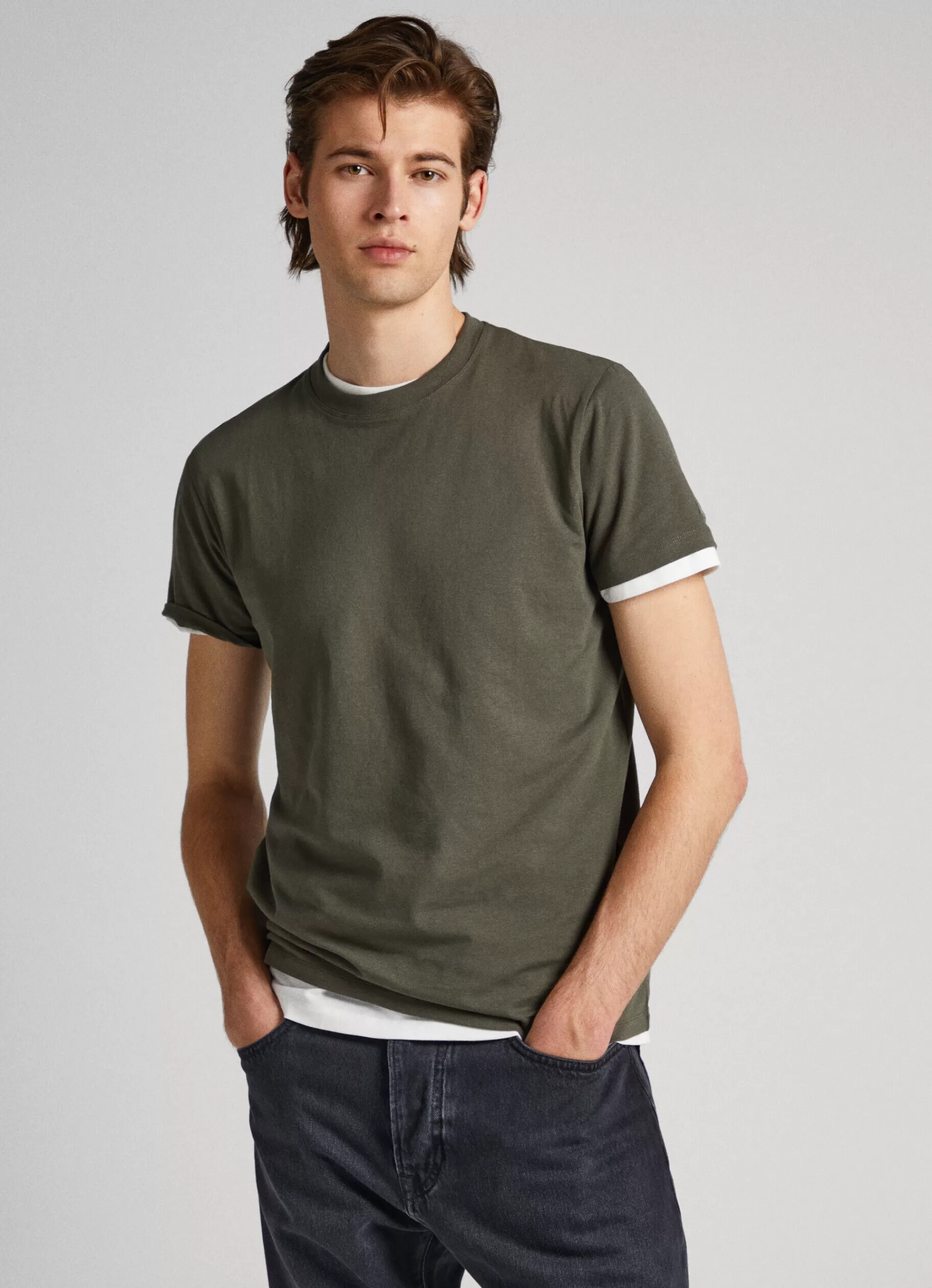 T-shirts*Men Pepe Jeans LOGO PRINT T-SHIRT Olive Green