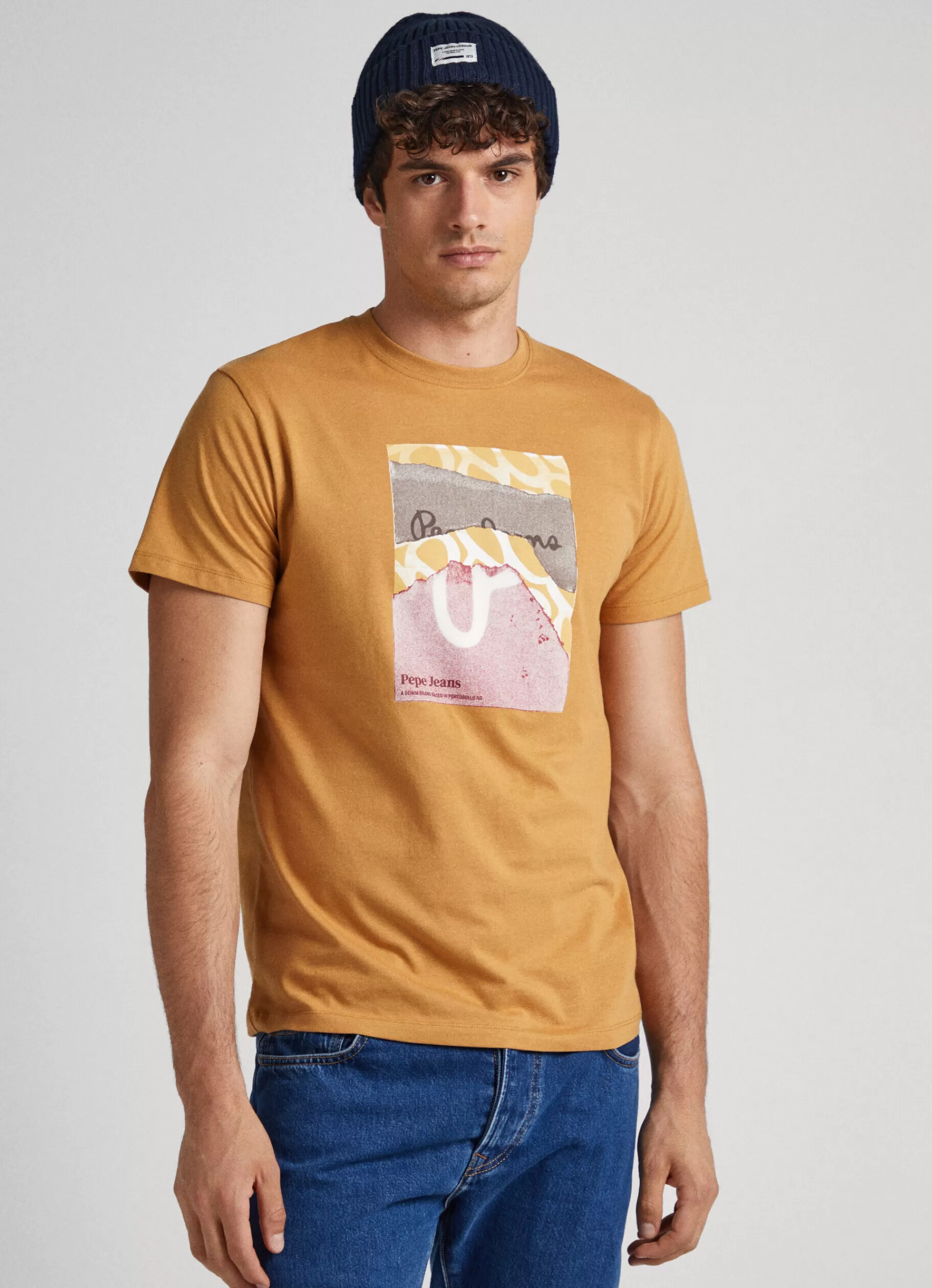 T-shirts*Men Pepe Jeans LOGO PRINT T-SHIRT Mixing Beige