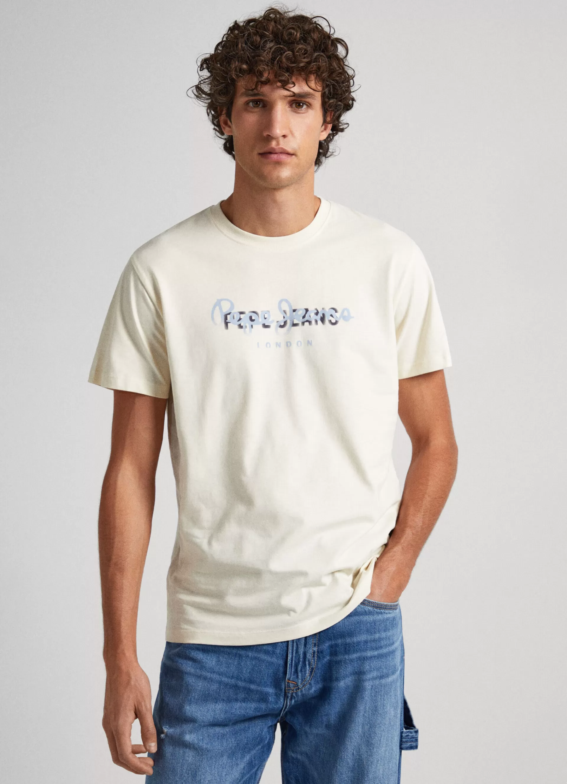 T-shirts*Men Pepe Jeans LOGO PRINT T-SHIRT Ivory White