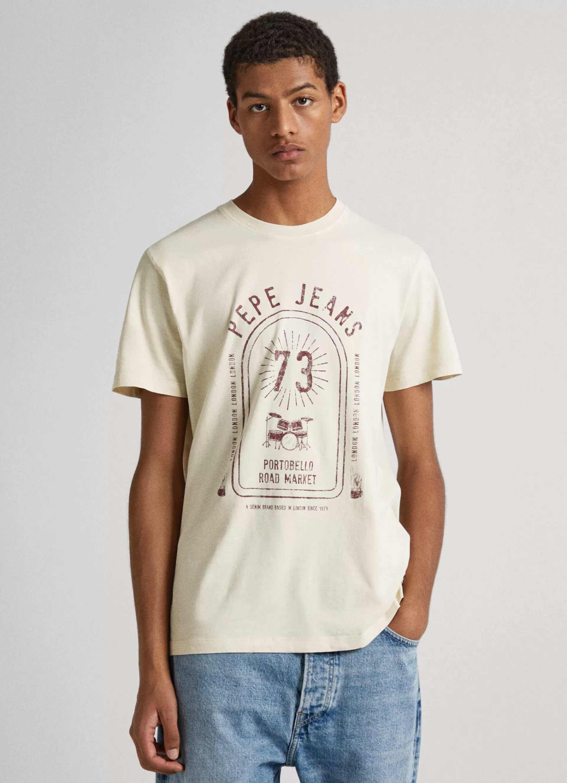 T-shirts*Men Pepe Jeans LOGO PRINT T-SHIRT Ivory White