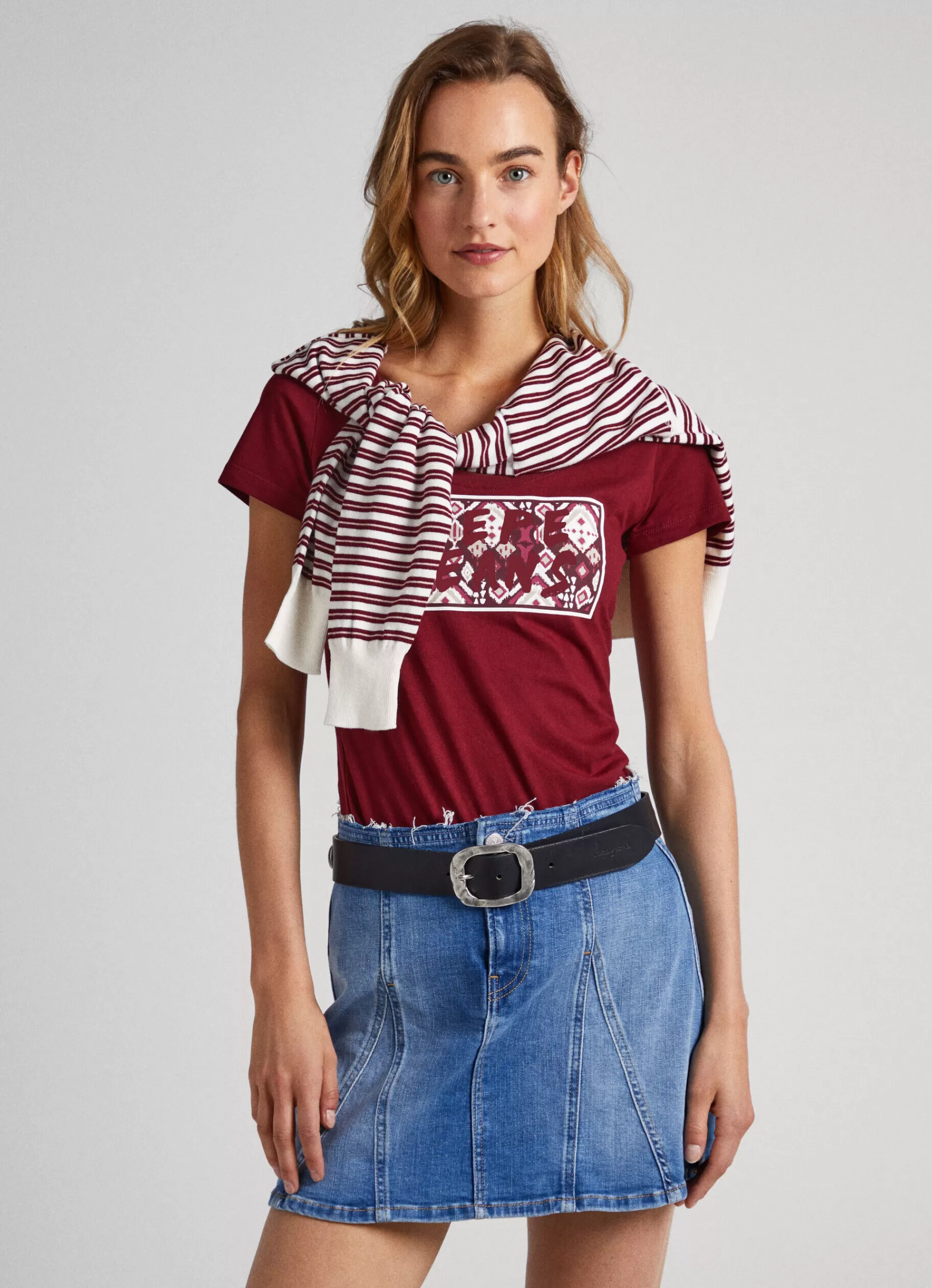 T-shirts*Women Pepe Jeans LOGO PRINT T-SHIRT Burgundy Red