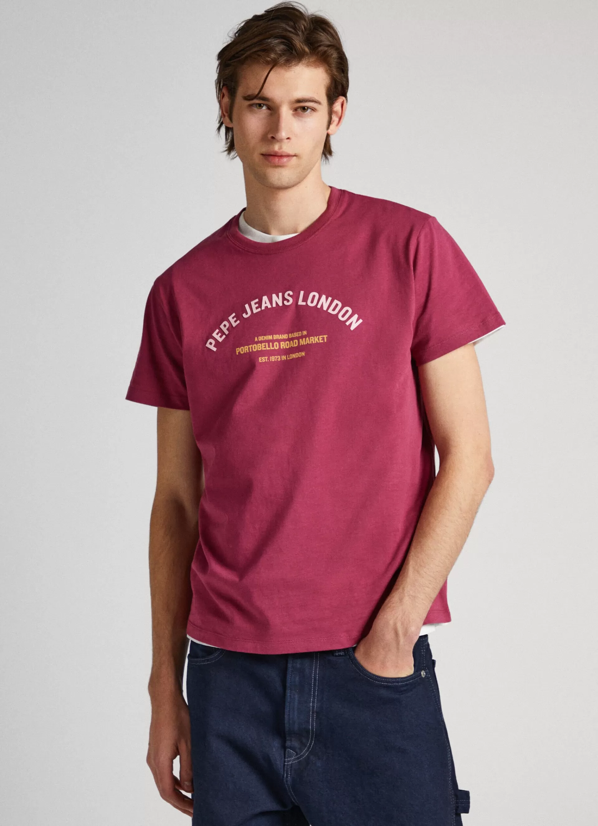 T-shirts*Men Pepe Jeans LOGO PRINTED T-SHIRT Crushed Berry Red