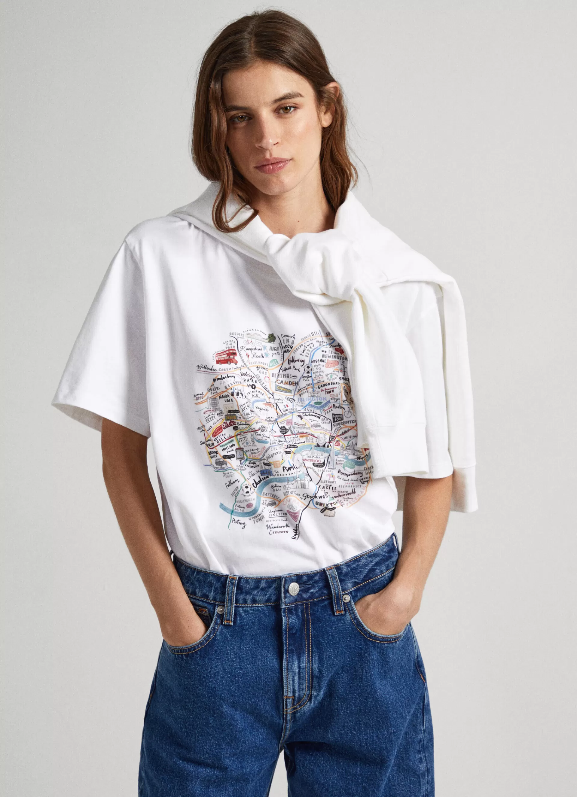 T-shirts*Women | Men Pepe Jeans LONDON MAP PRINT T-SHIRT White