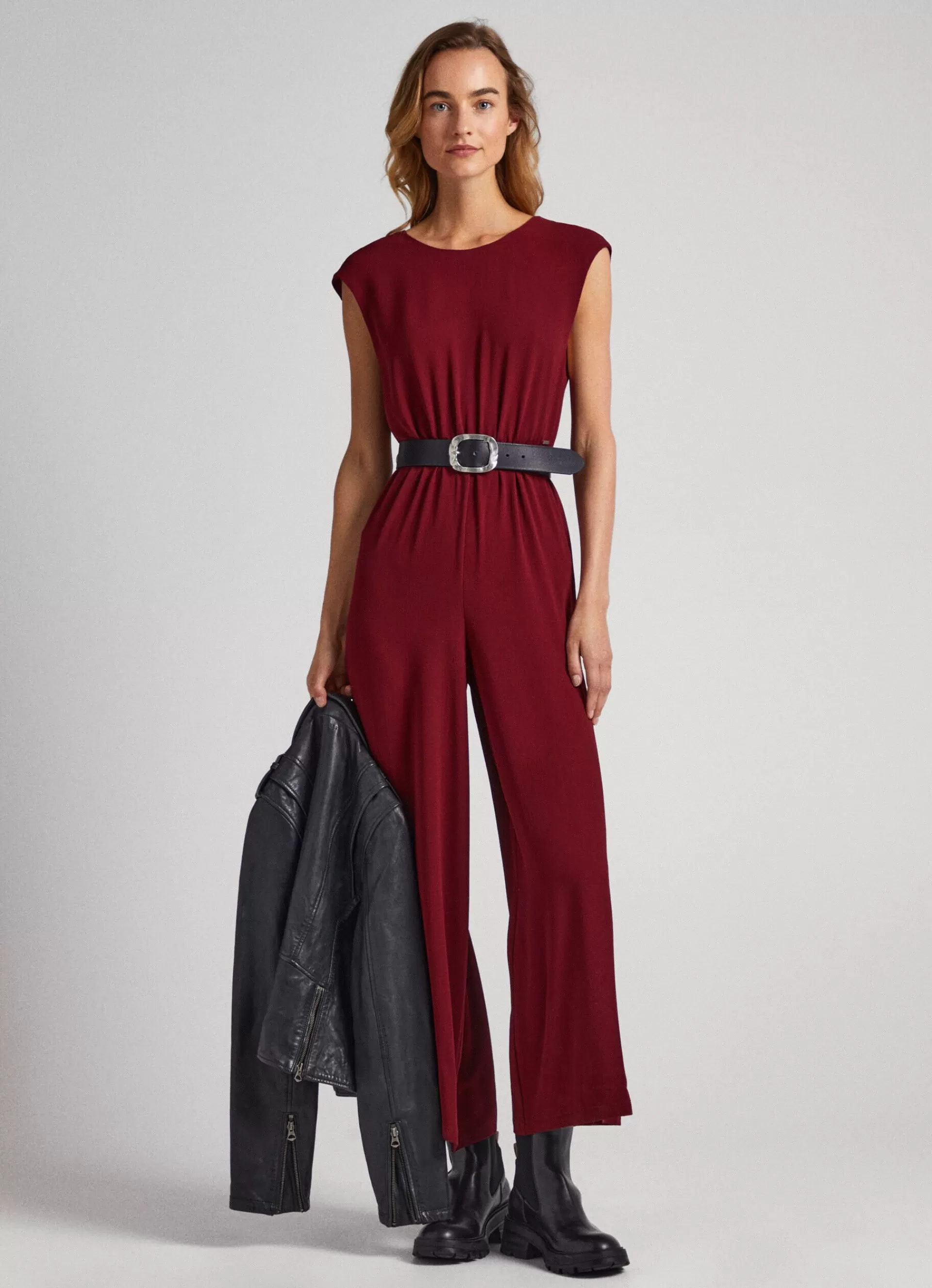 Dresses & Jumpsuits*Women Pepe Jeans LONG JUMPSUIT IN CREPE FABRIC Burgundy Red