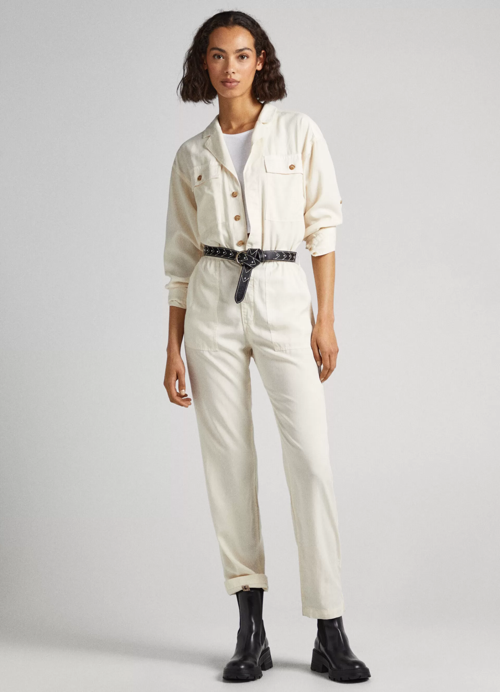 Dresses & Jumpsuits*Women Pepe Jeans LONG JUMPSUIT WITH BELT DETAIL Ivory White