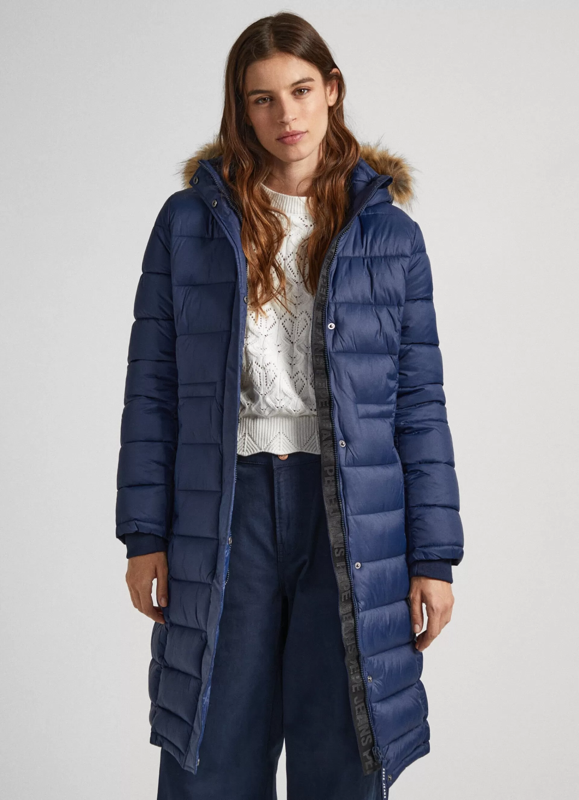 Coats & Jackets*Women Pepe Jeans LONG QUILTED PUFFER JACKET Dulwich Blue