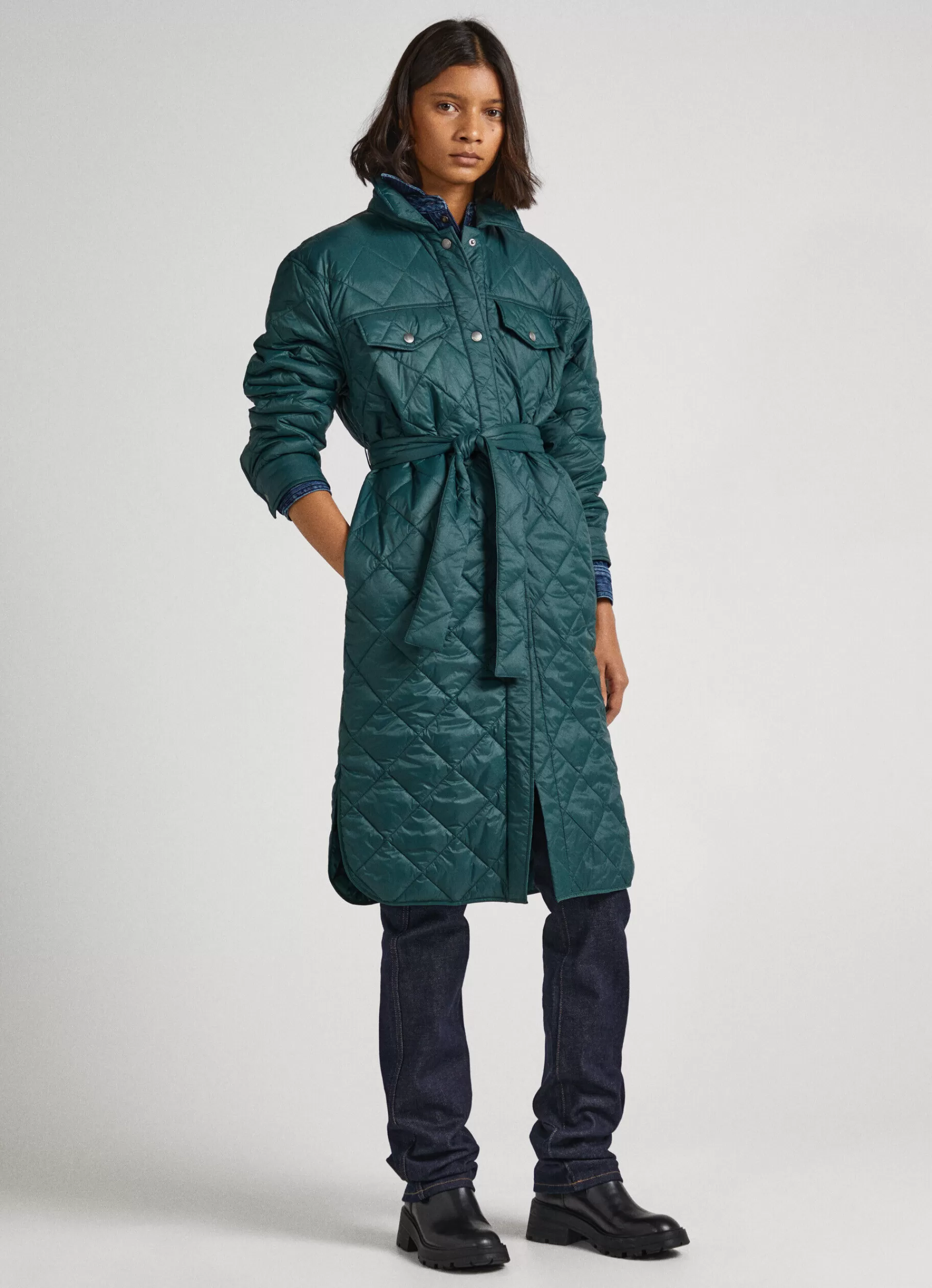 Coats & Jackets*Women Pepe Jeans LONG QUILTED PUFFER JACKET Regent Green