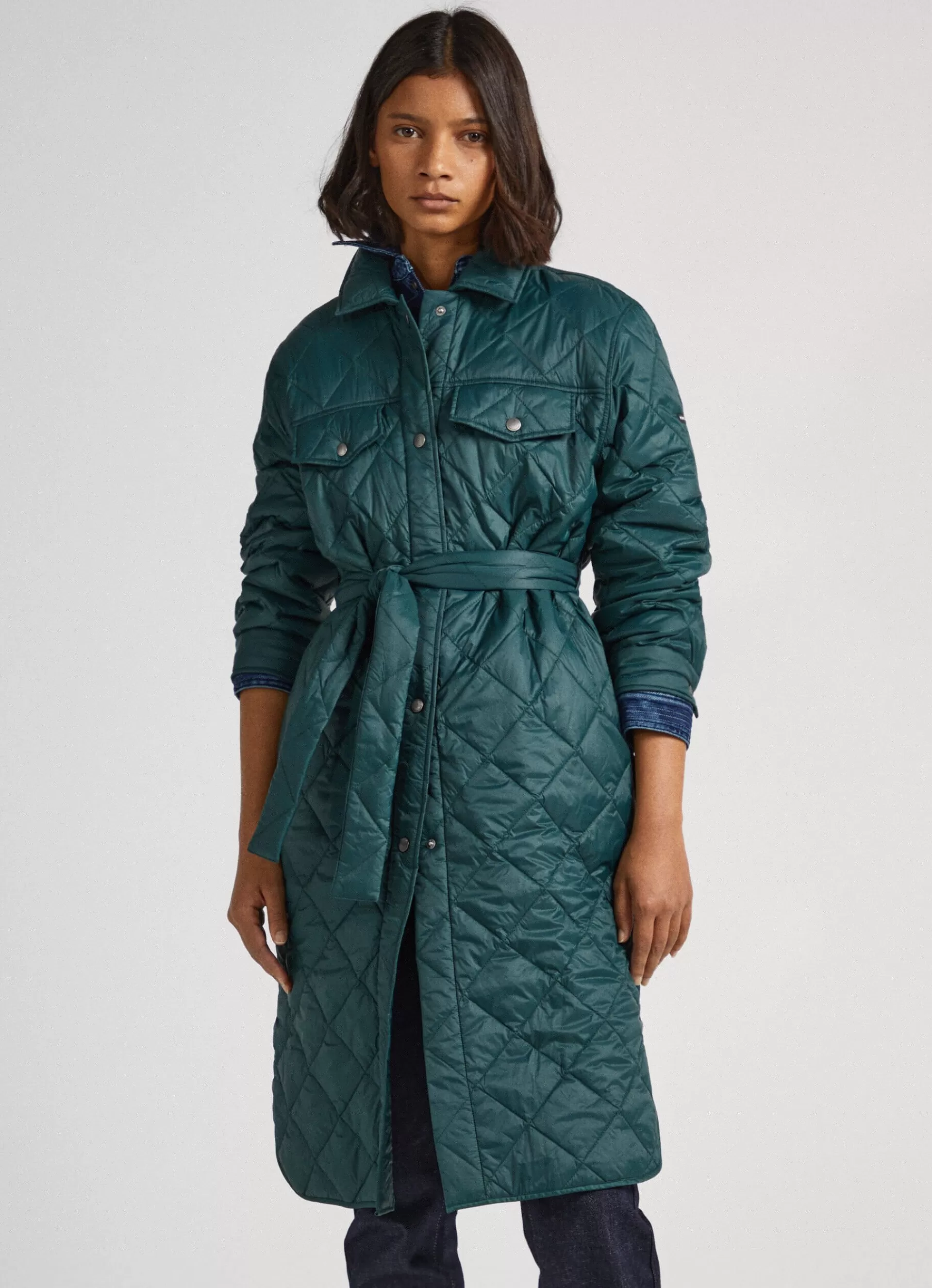 Coats & Jackets*Women Pepe Jeans LONG QUILTED PUFFER JACKET Regent Green