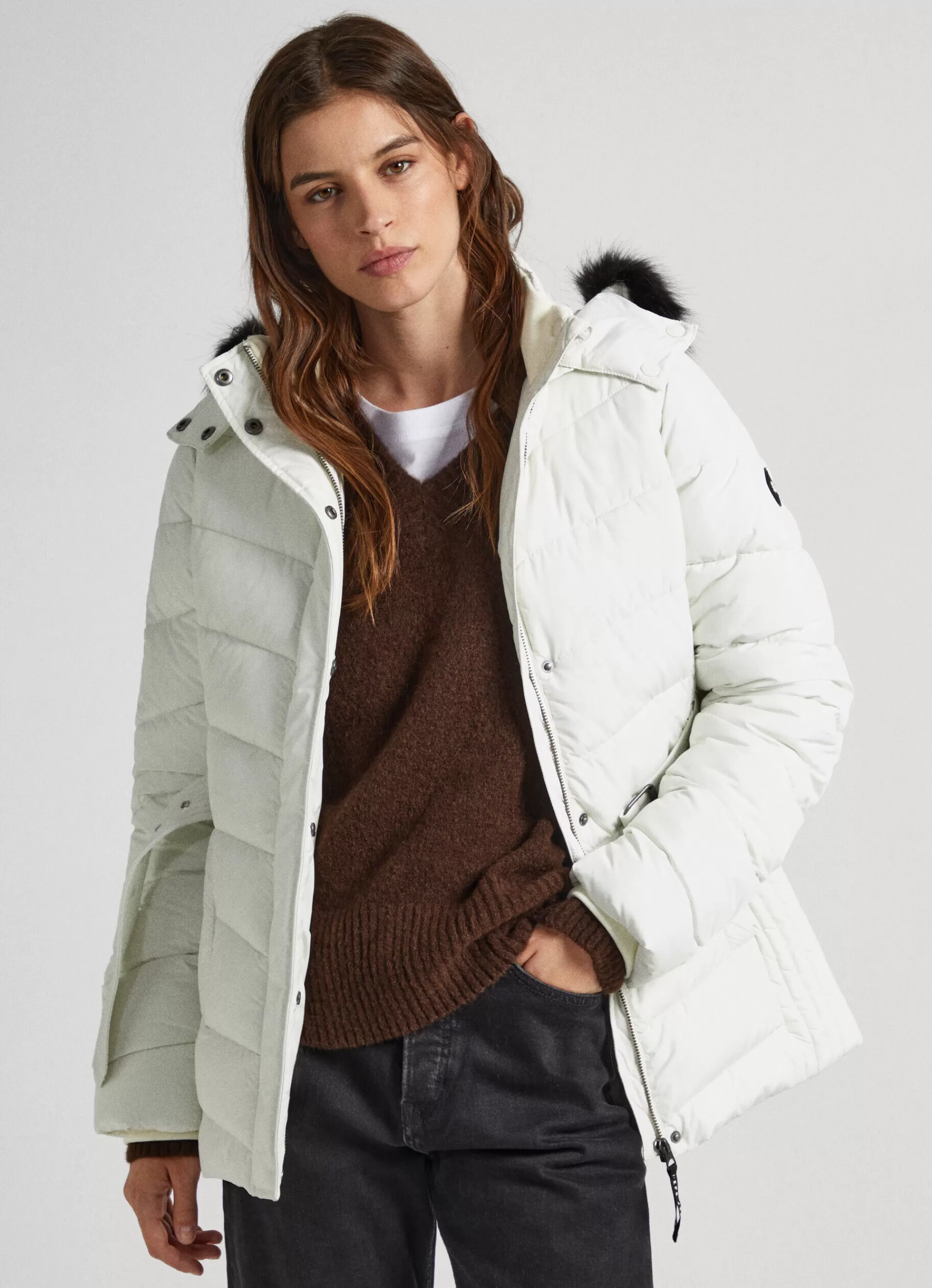 Coats & Jackets*Women Pepe Jeans LONG QUILTED PUFFER JACKET Mousse White