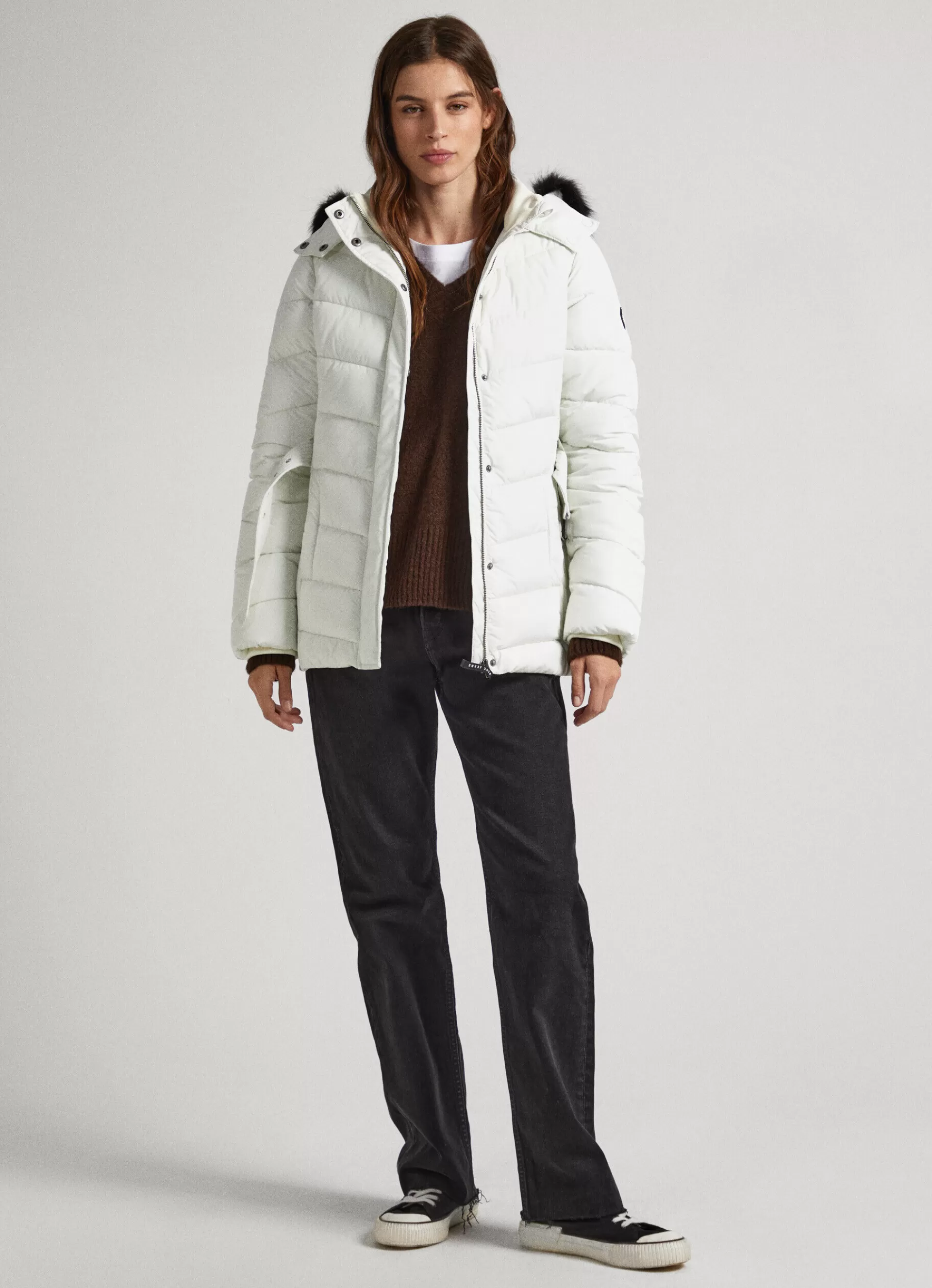 Coats & Jackets*Women Pepe Jeans LONG QUILTED PUFFER JACKET Mousse White